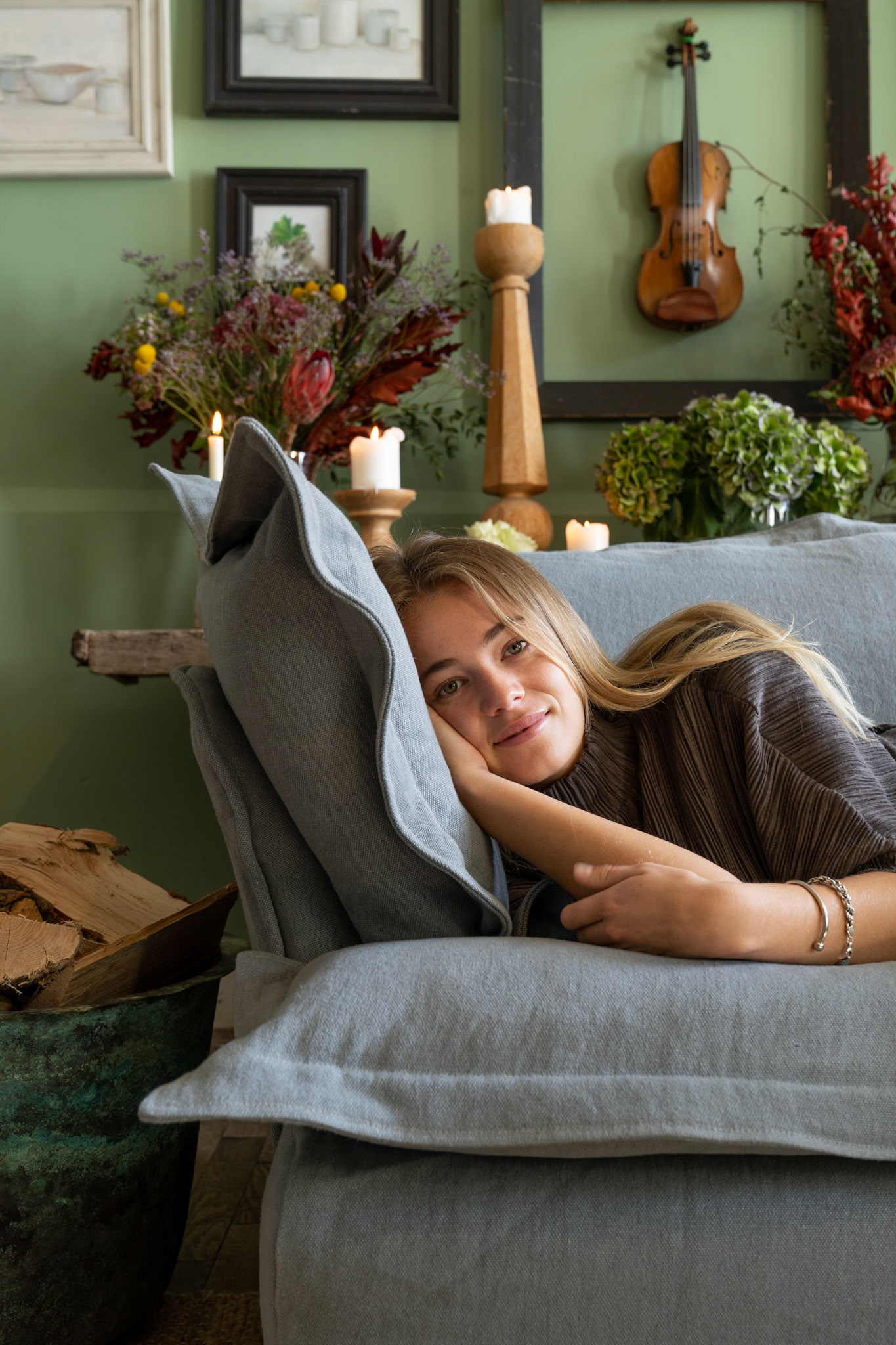 Granite 100% Linen - Song Pillow Edge Love Seat