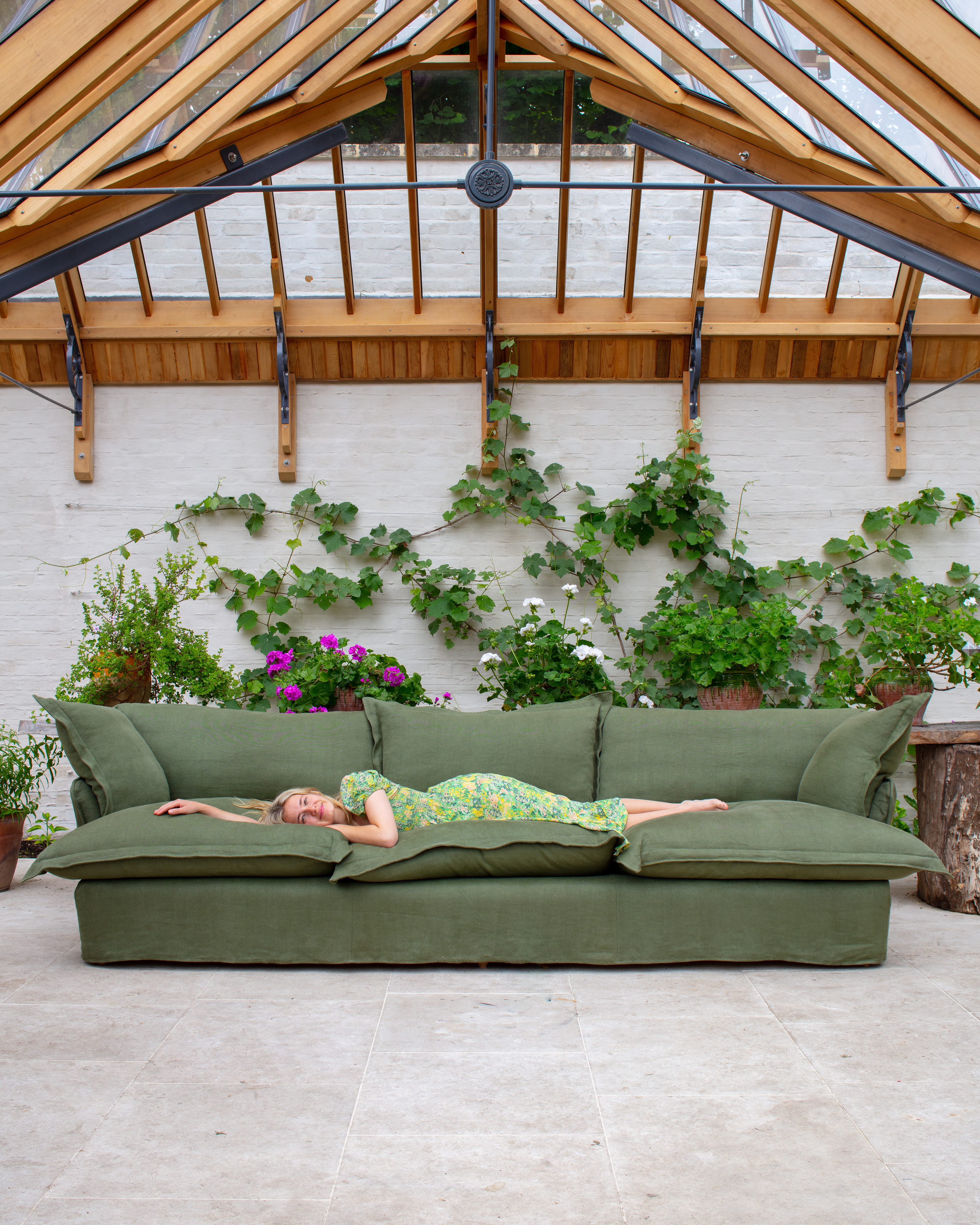 Malachite 100% Linen - Song Pillow Edge Large Sofa