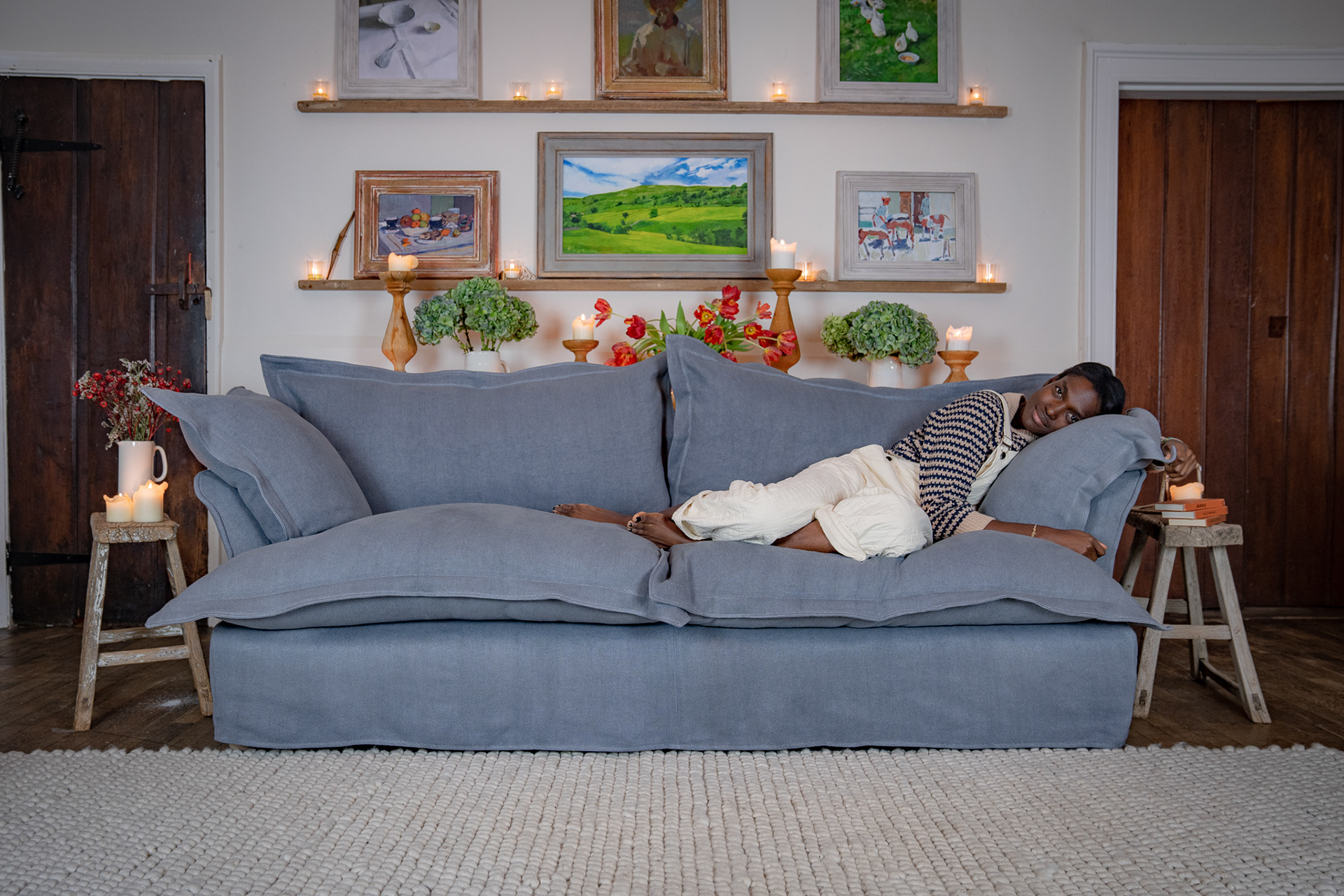 Granite 100% Linen - Song Pillow Edge Sofa