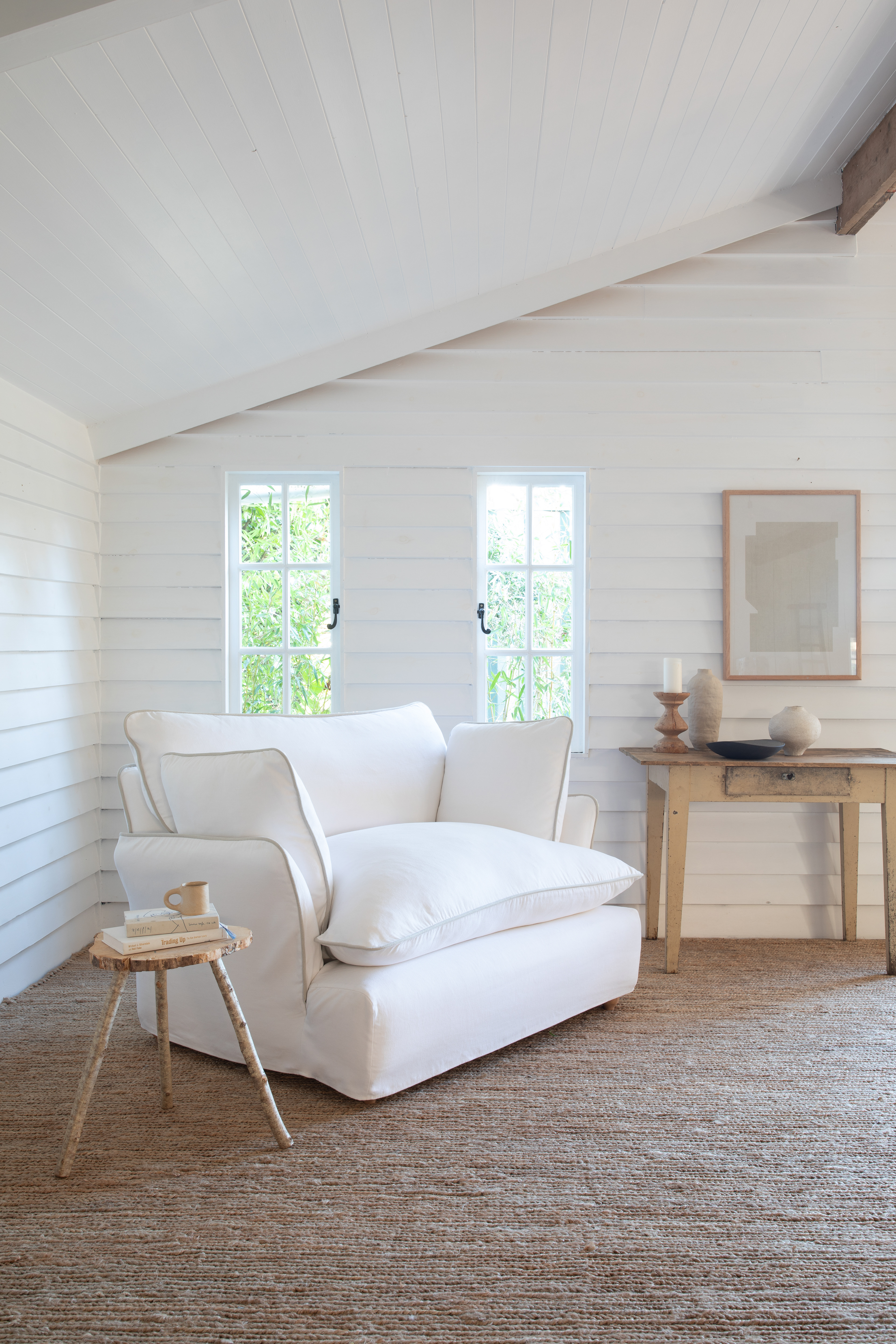 Moonstone/Jasper 100% Linen - Marnie Contrast Piped Love Seat