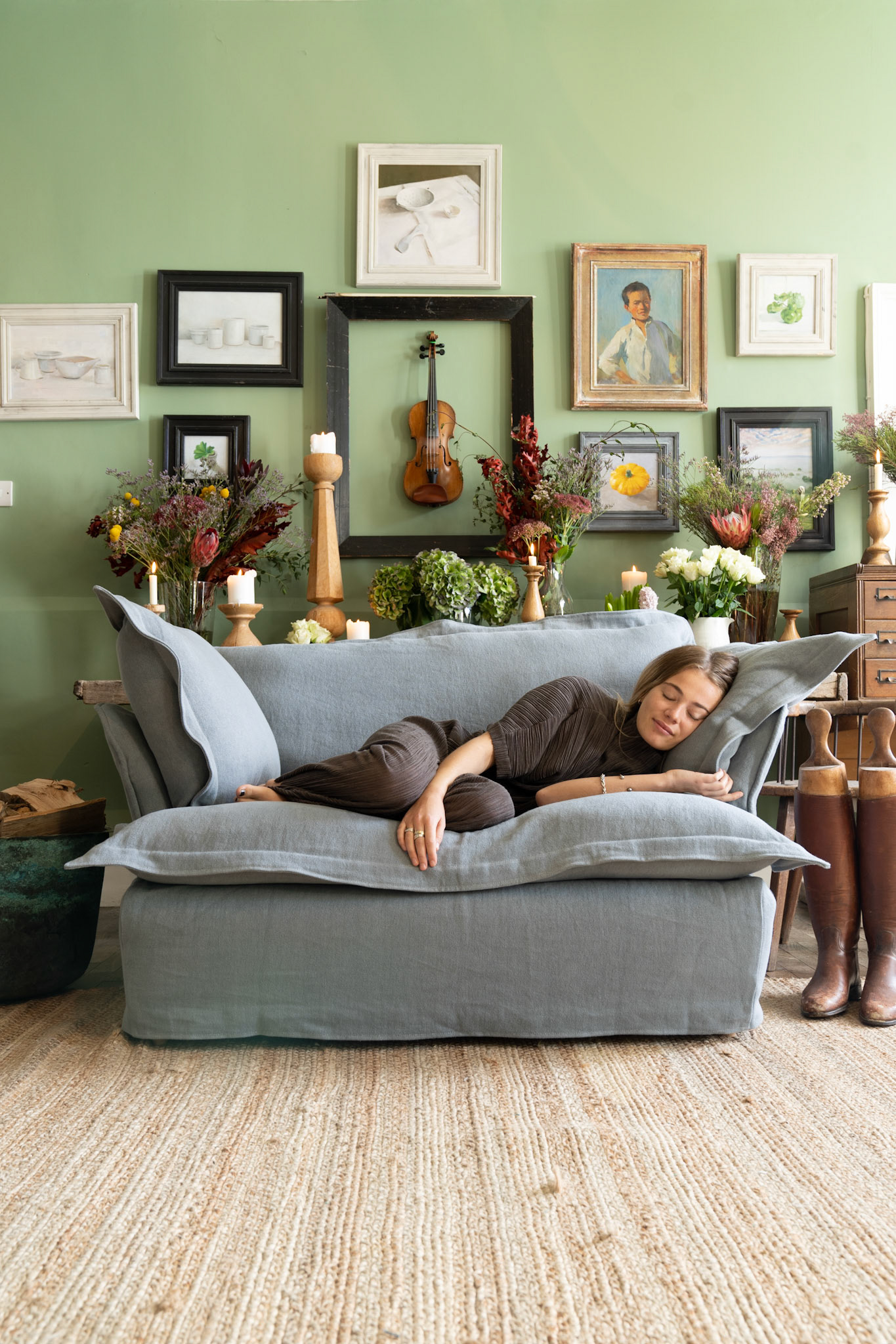 Granite 100% Linen - Song Pillow Edge Love Seat