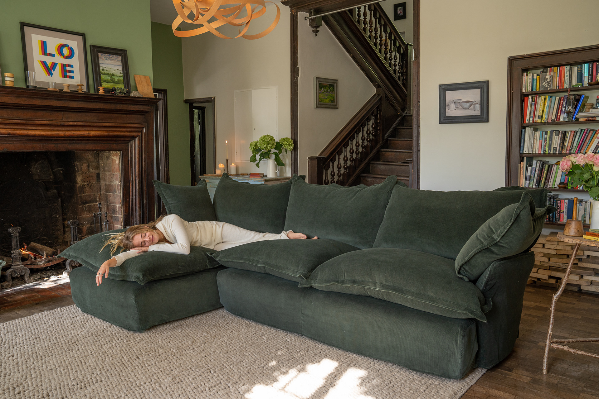 Customer Own Fabric - Song Pillow Edge Large Chaise Sofa