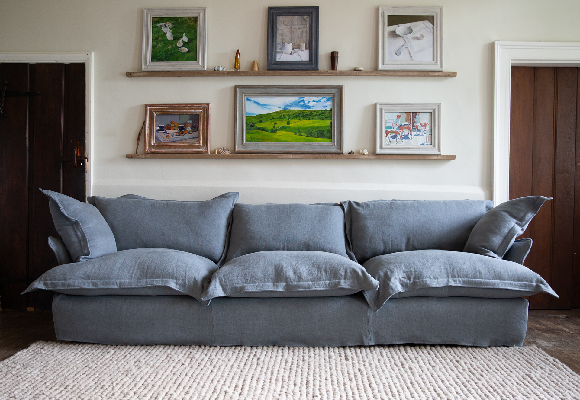Granite 100% Linen - Song Pillow Edge Large Sofa