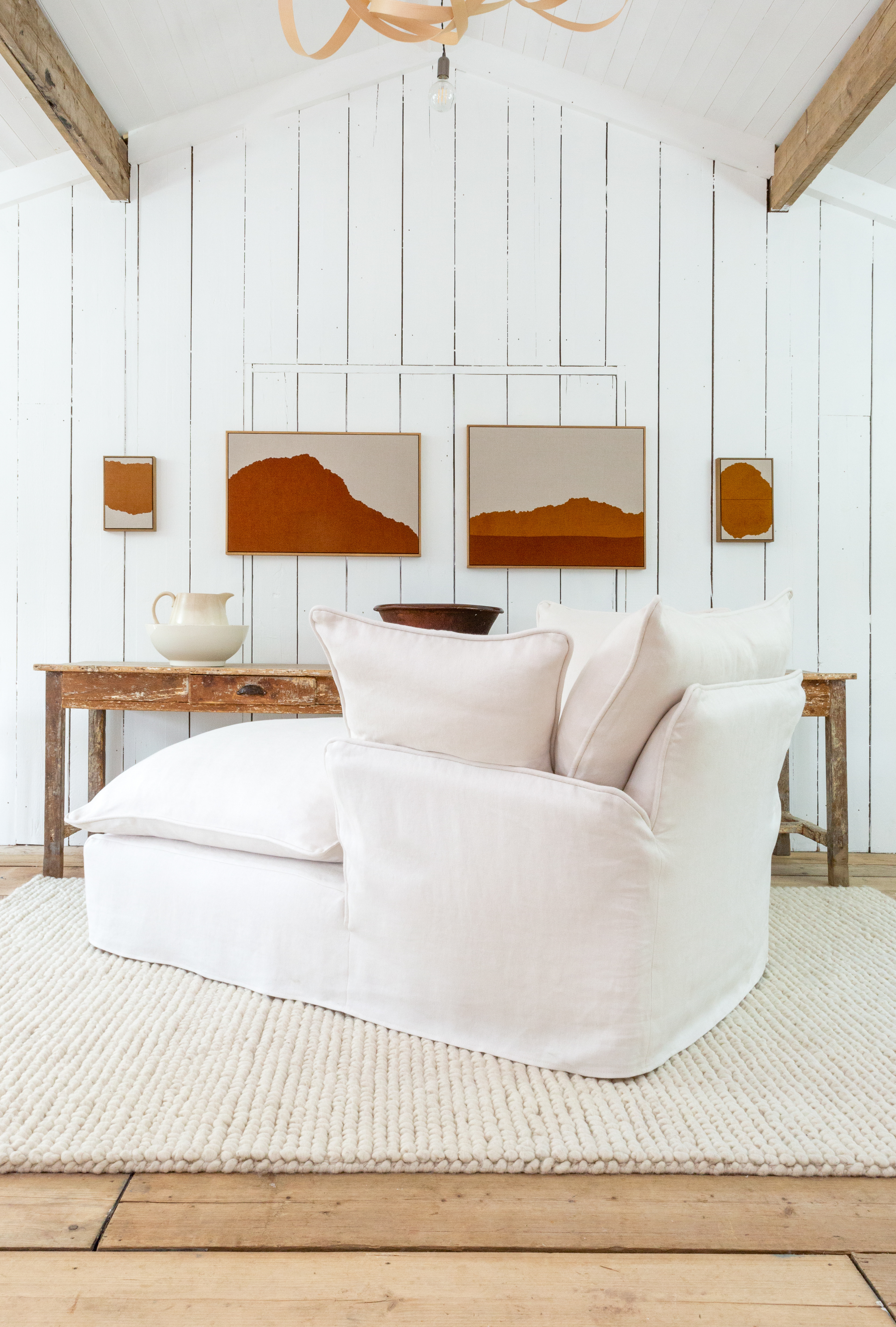 Moonstone 100% Linen - Marnie Piped Edge Armchair Chaise