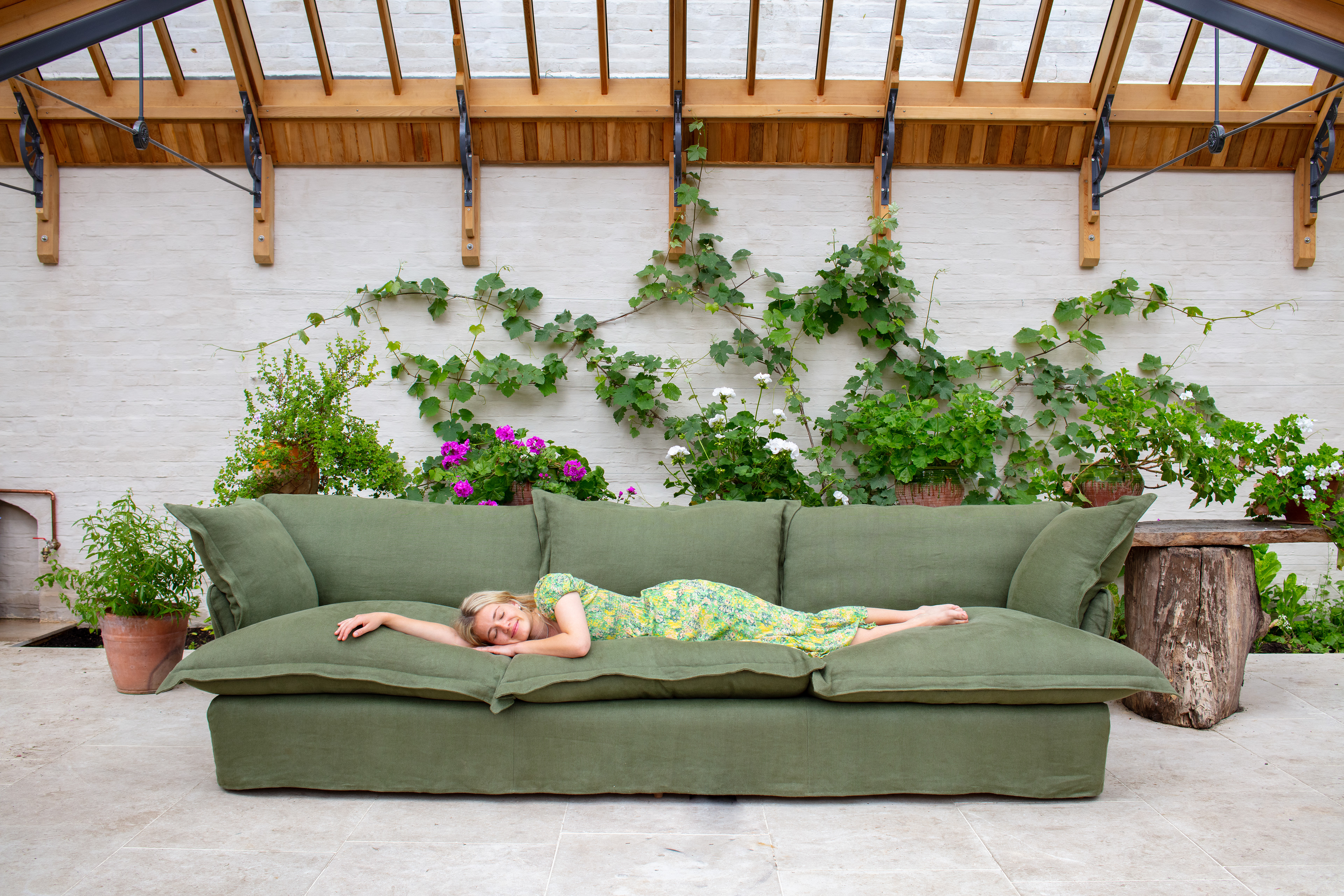 Malachite 100% Linen - Song Pillow Edge Large Sofa