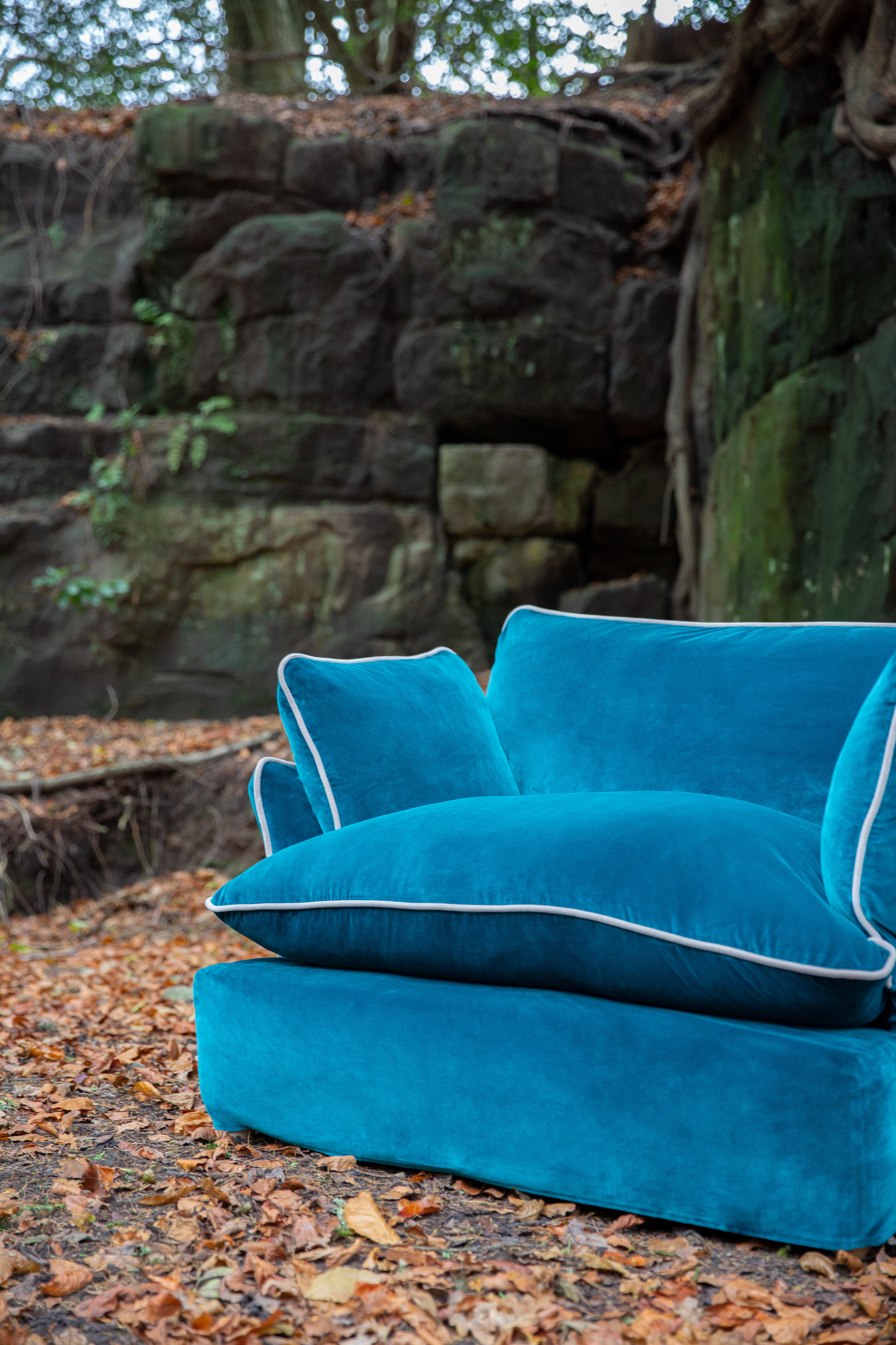 Grains of Paradise/Sea Salt Velvet - Marnie Contrast Piped Love Seat