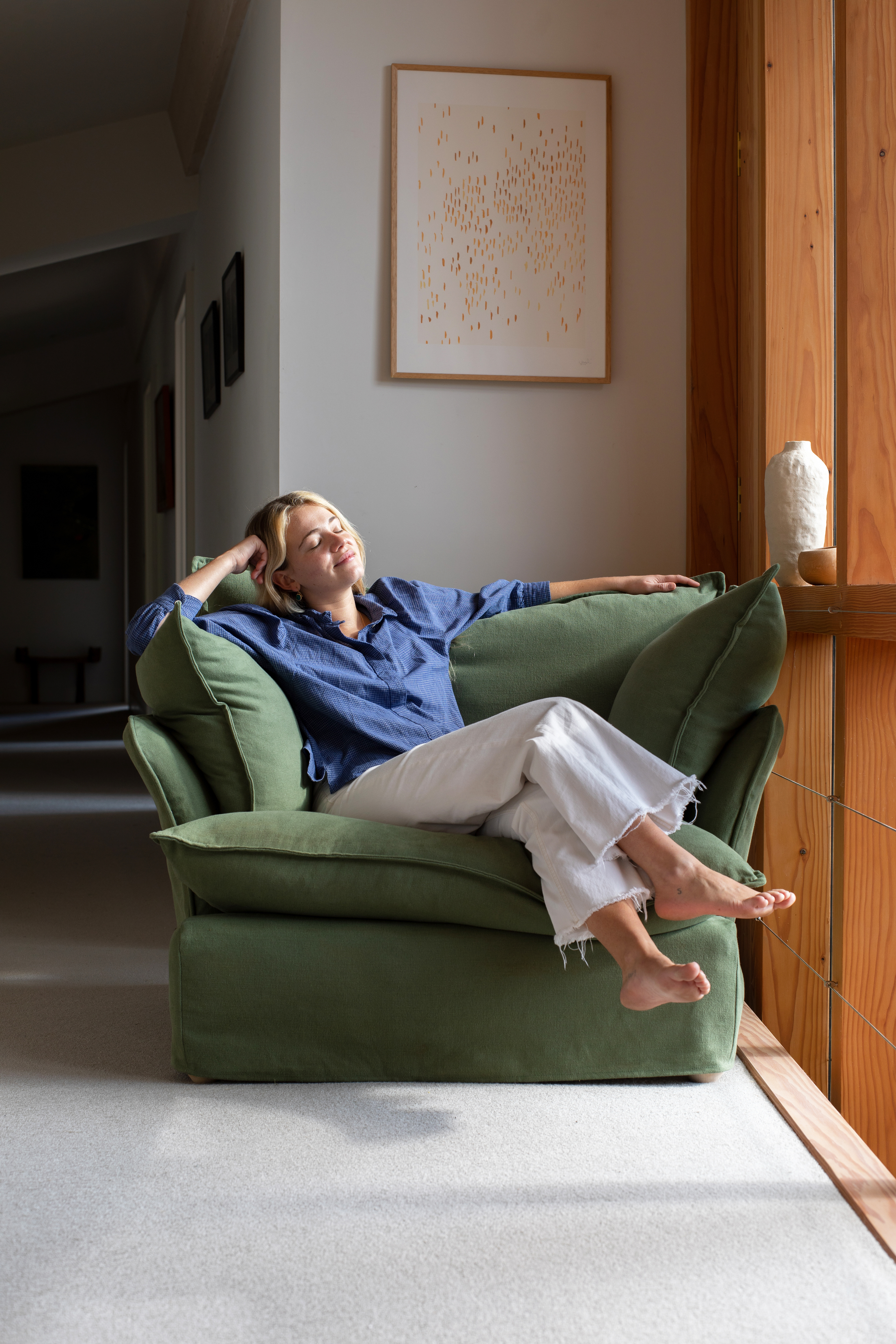 Meadow Green Brushed Cotton - Marnie Piped Armchair