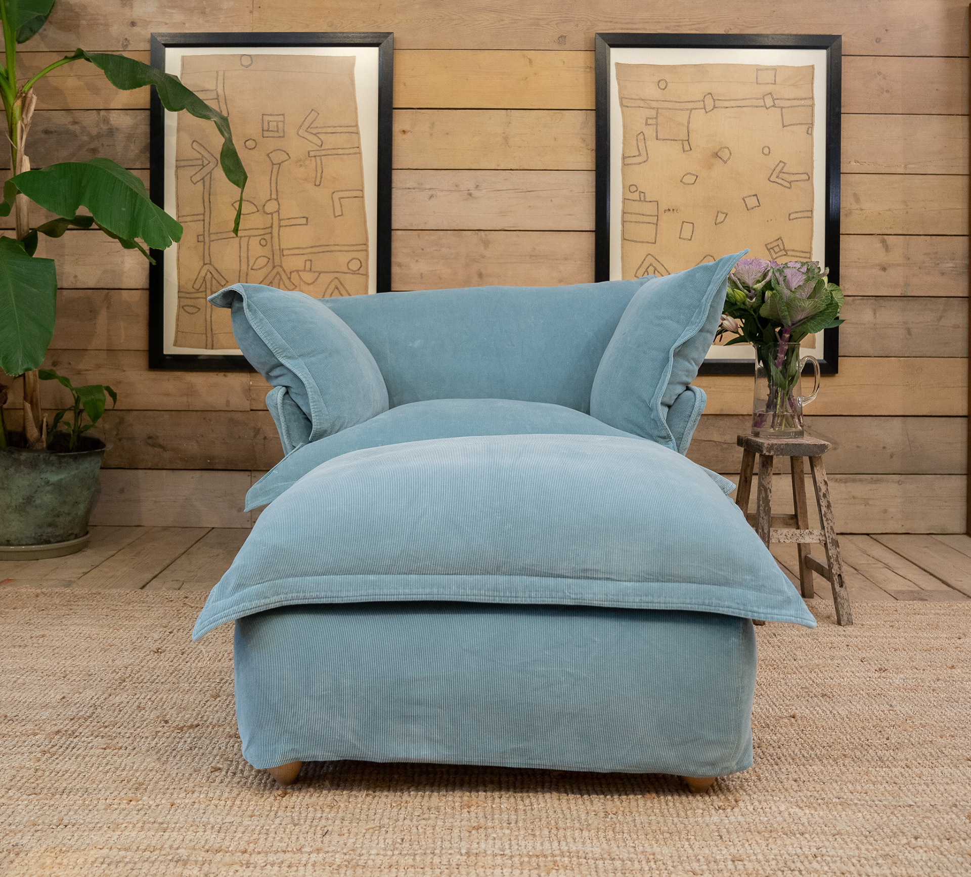 Pigeon Corduroy - Song Pillow Edge Armchair & Footstool