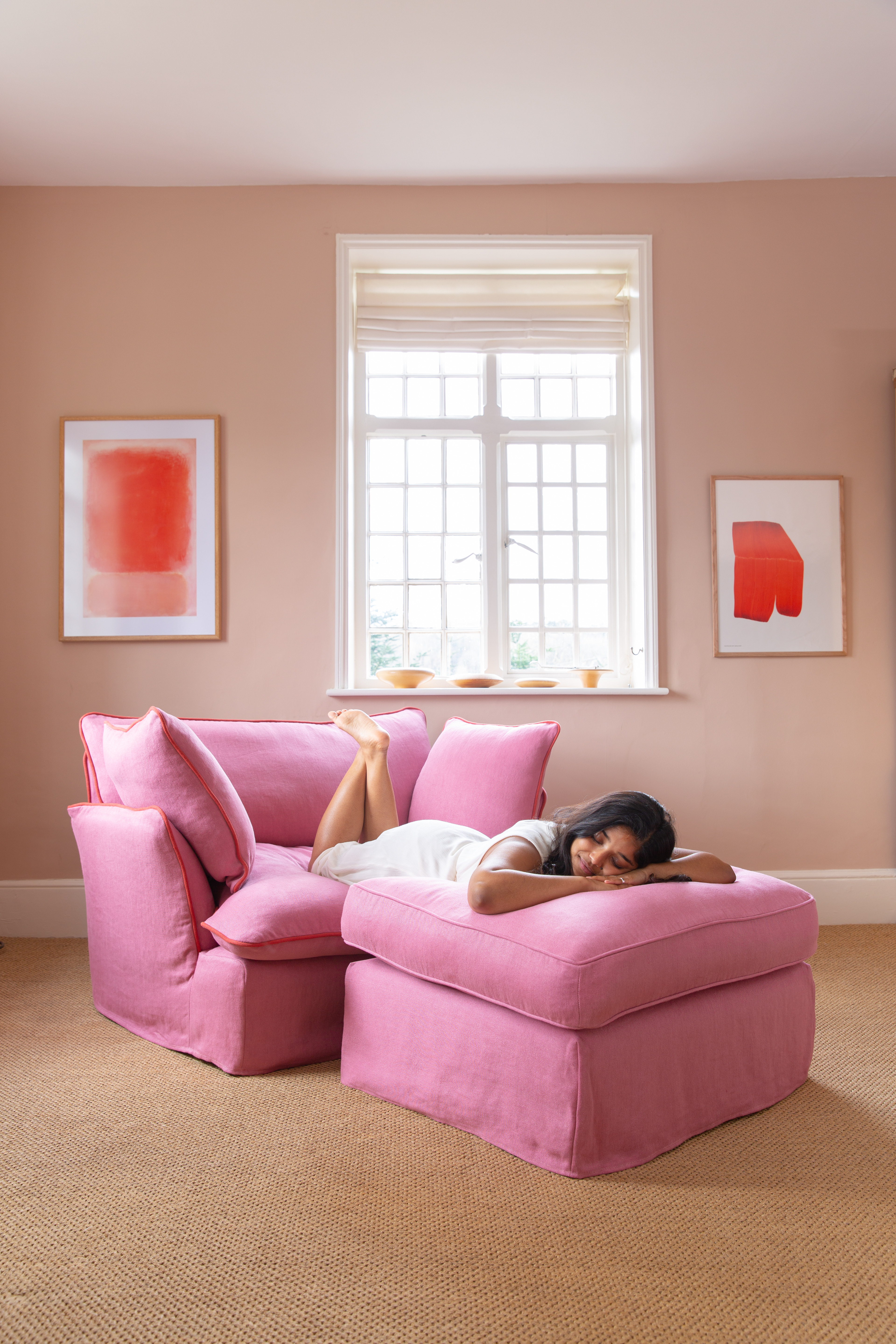 Rose Quartz/Garnet 100% Linen - Marnie Contrast Piped Love Seat