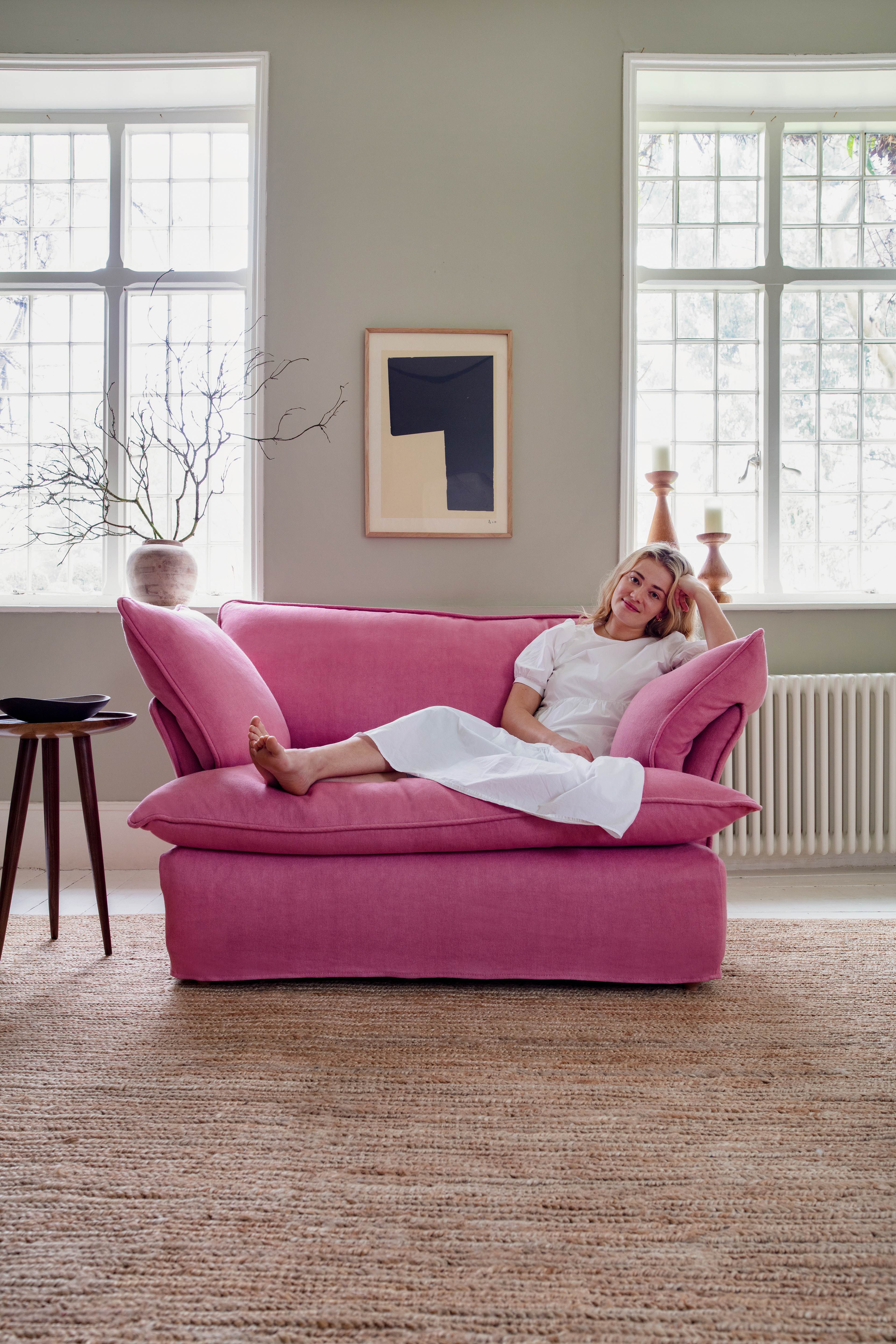 Rose Quartz 100% Linen - Marnie Piped Love Seat