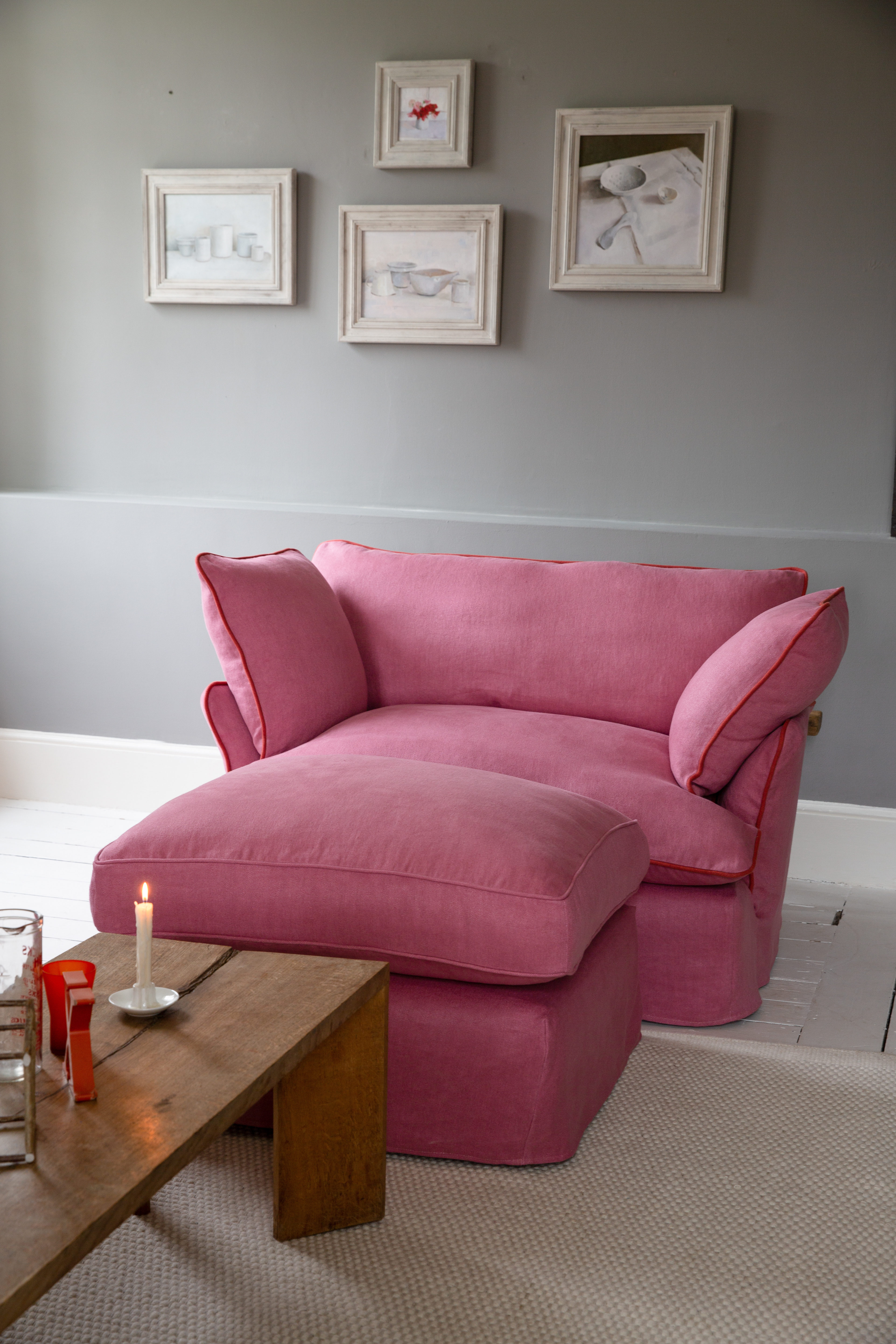 Rose Quartz/Garnet 100% Linen - Marnie Contrast Piped Love Seat