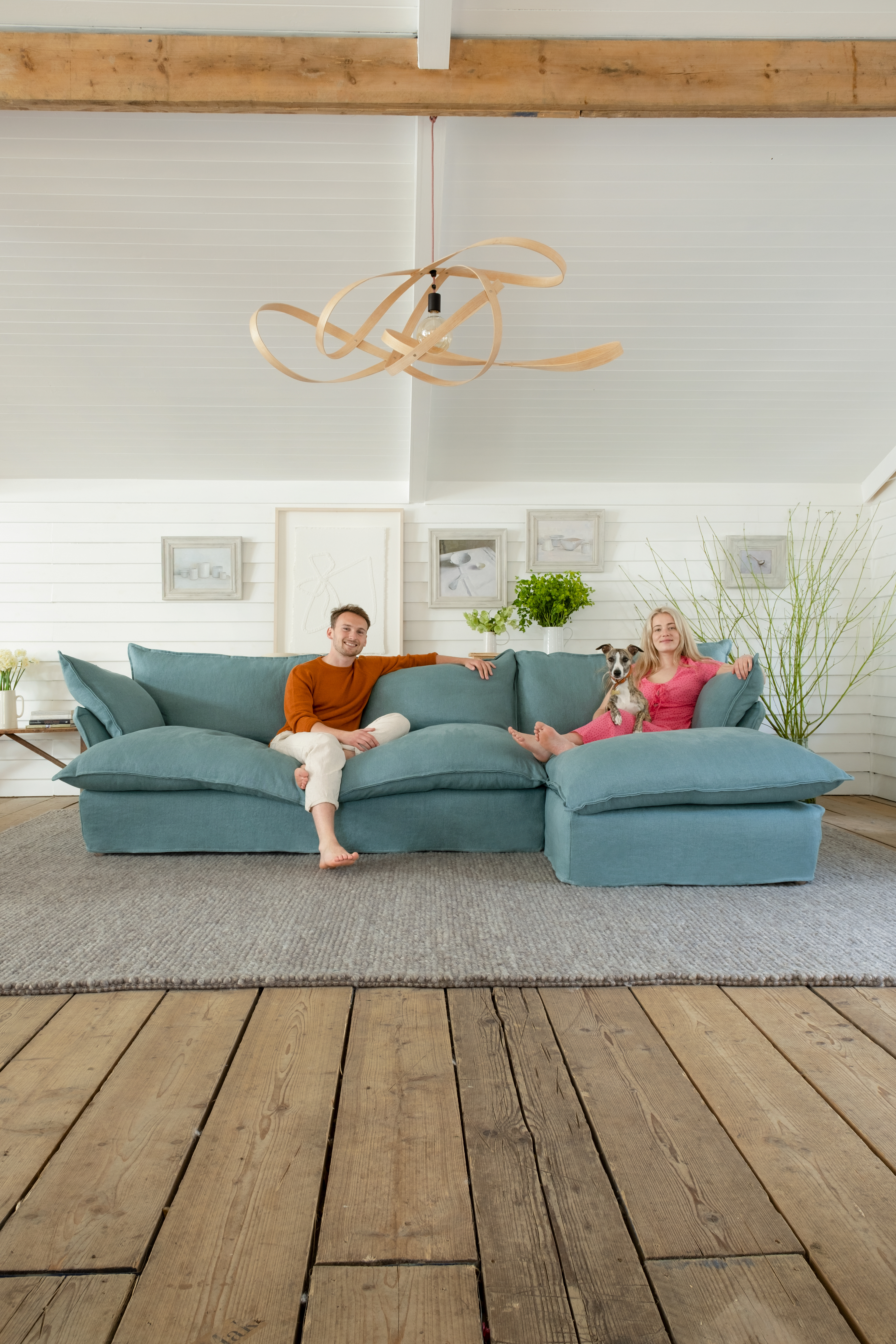 Amazonite 100% Linen - Song Short Pillow Edge Large Chaise Sofa