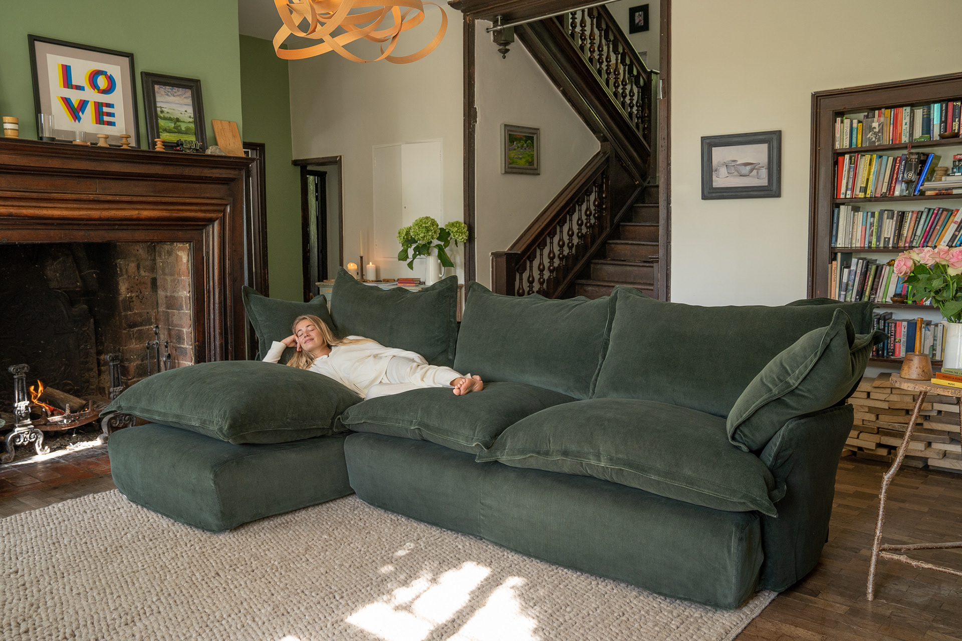 Customer Own Fabric - Song Pillow Edge Large Chaise Sofa