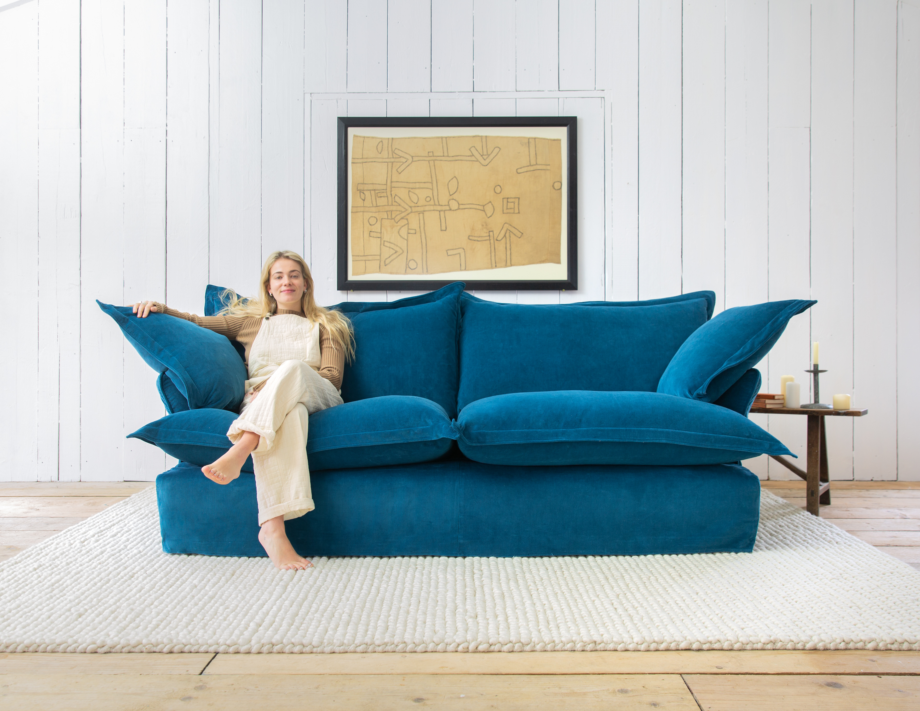 Peacock Corduroy - Song Pillow Edge Sofa