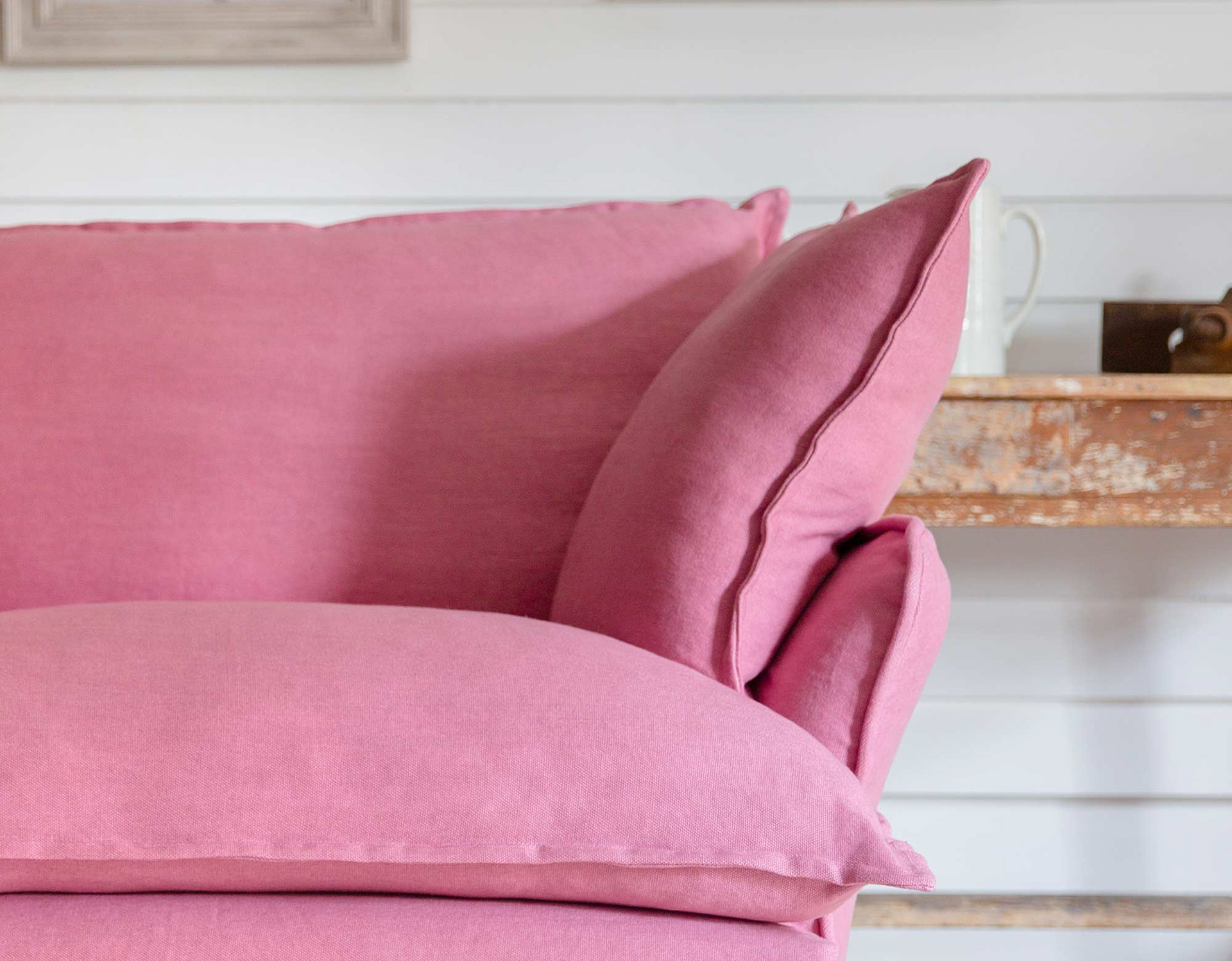 Rose Quartz 100% Linen - Song Short Pillow Edge Armchair