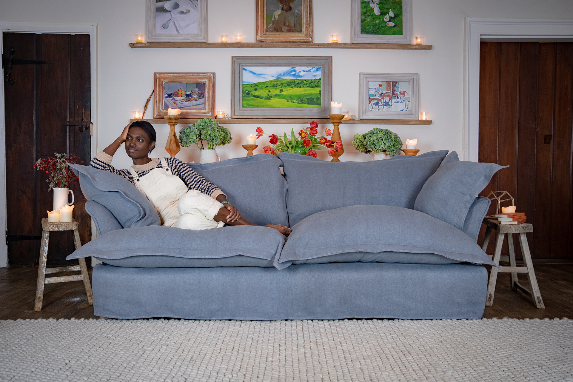 Granite 100% Linen - Song Pillow Edge Sofa