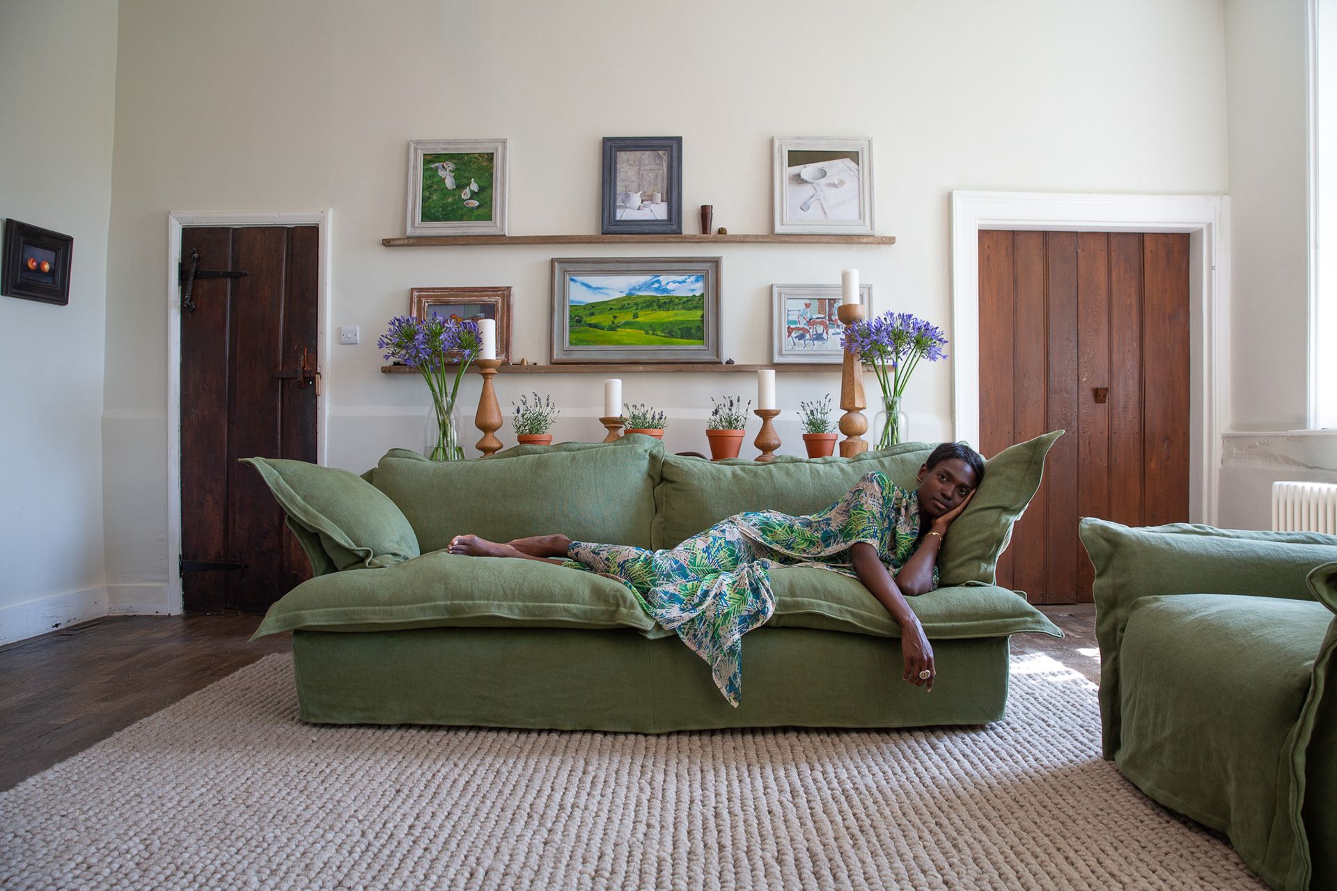 Malachite 100% Linen - Song Pillow Edge Sofa
