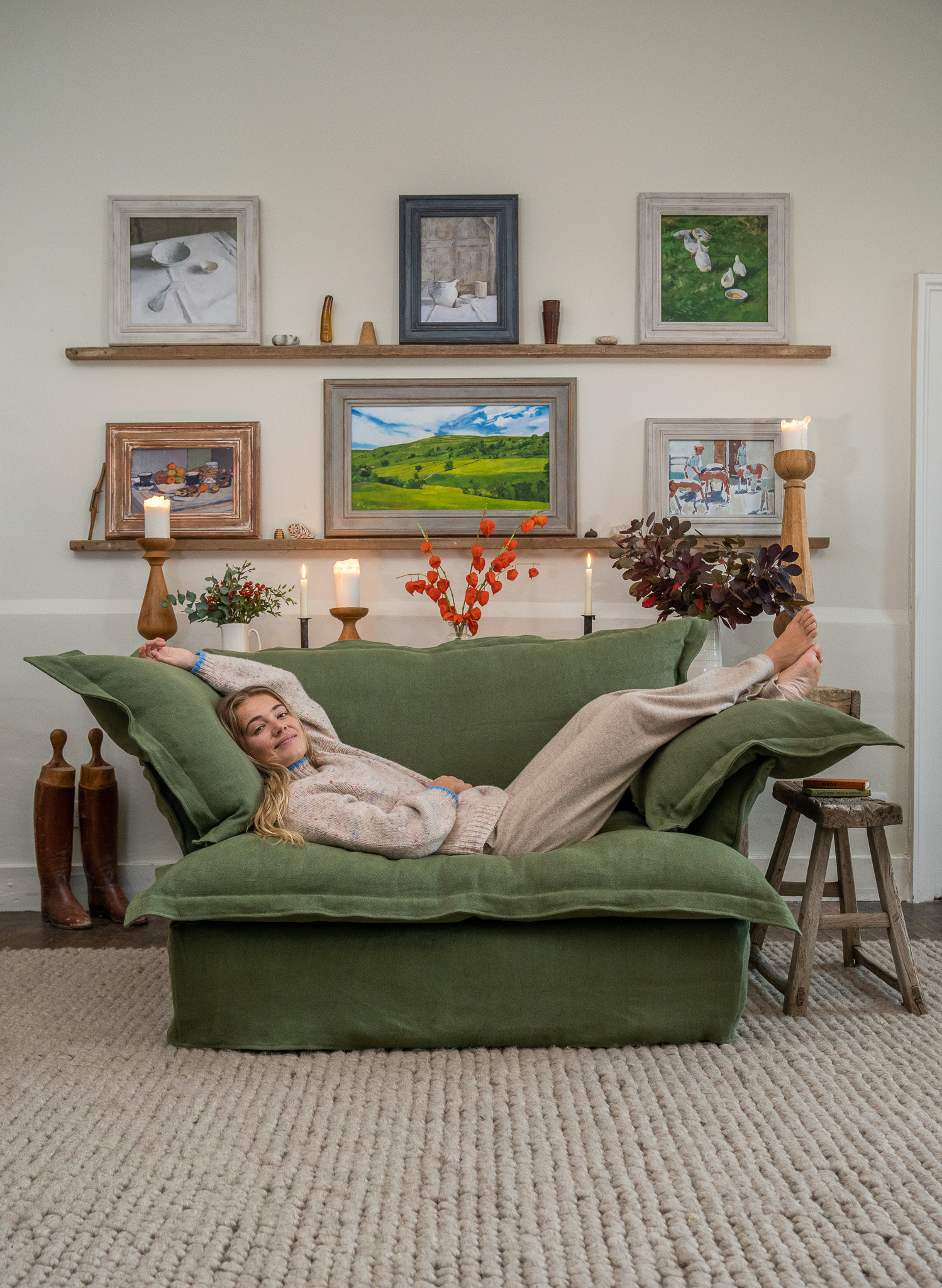 Malachite 100% Linen - Song Pillow Edge Love Seat