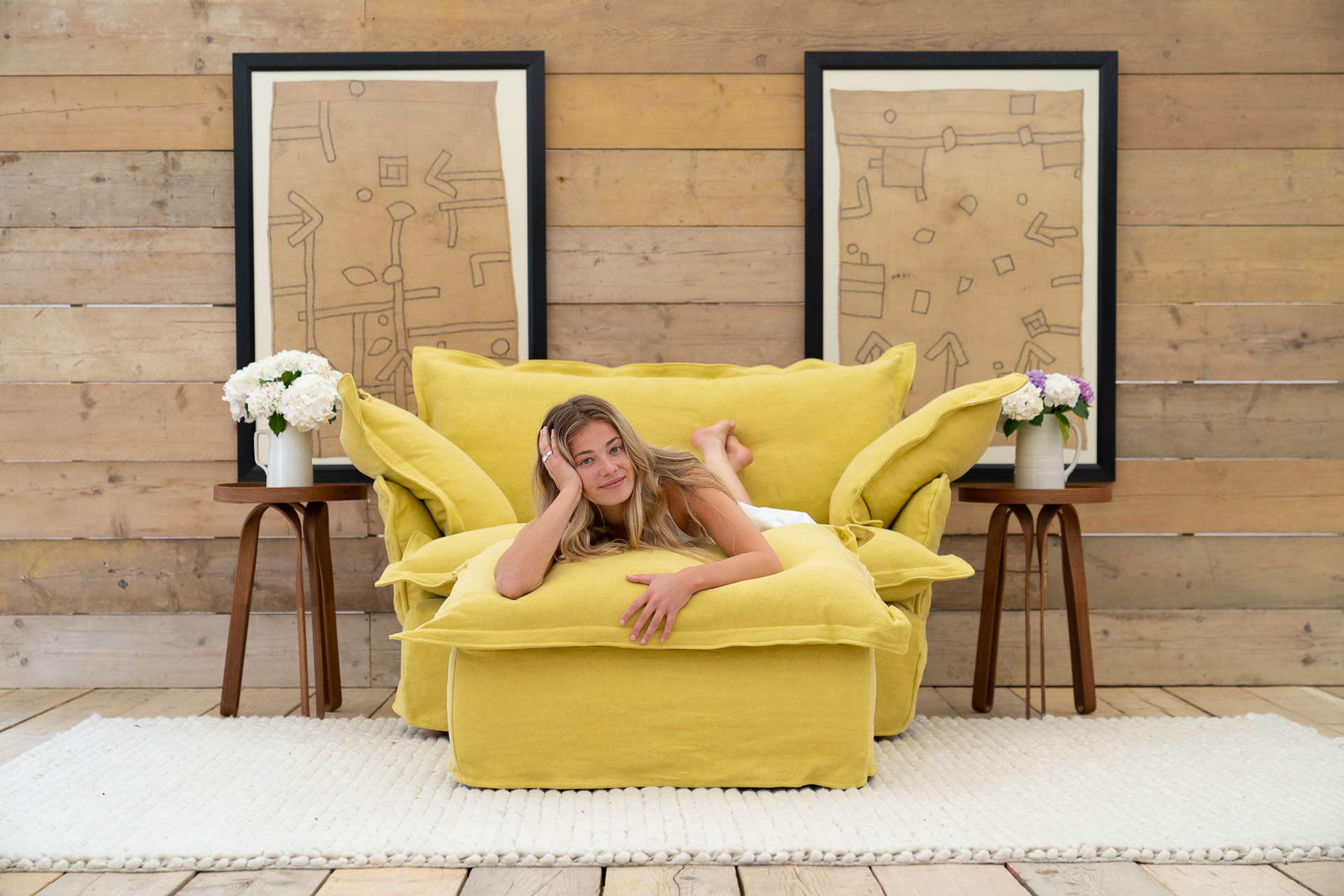 Citrine 100% Linen - Song Pillow Edge Love Seat