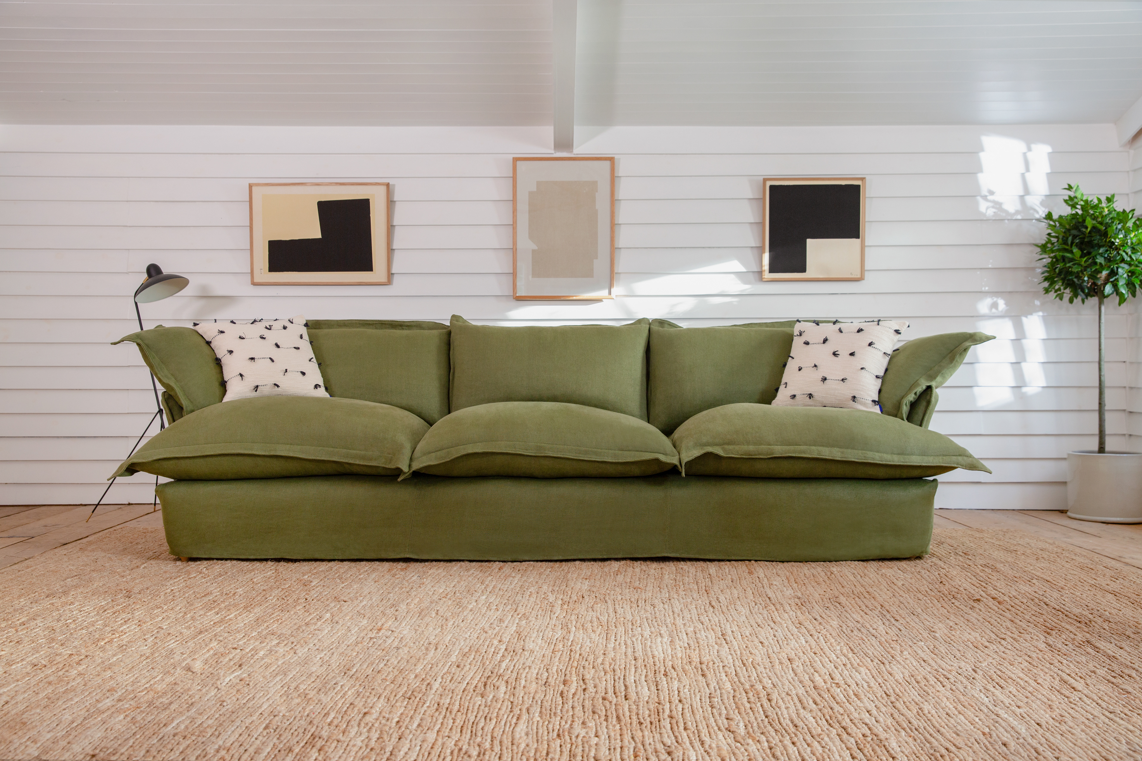Malachite 100% Linen - Song Pillow Edge Large Sofa