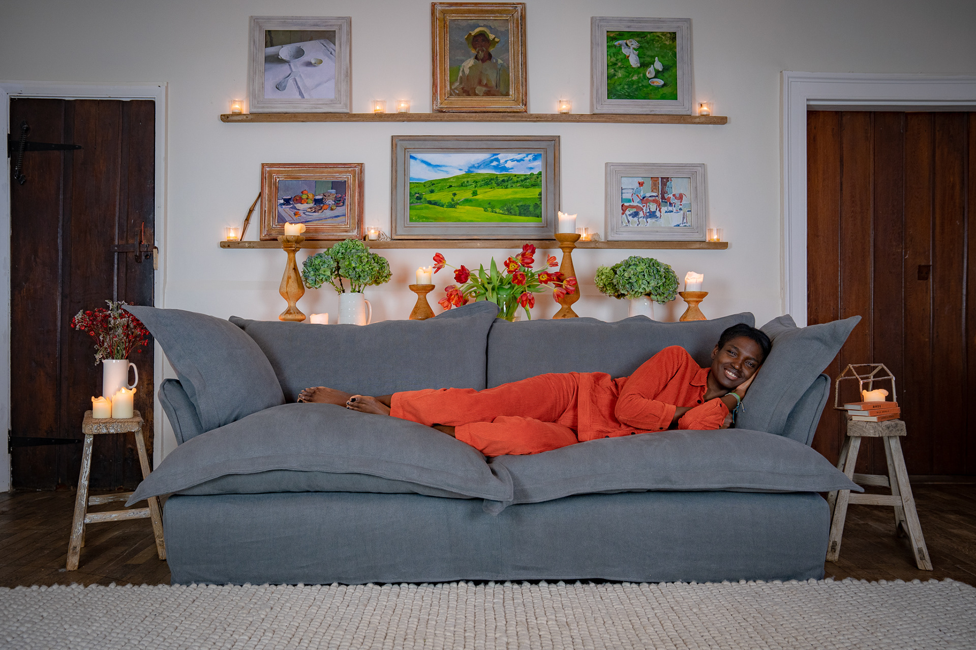 Graphite 100% Linen - Song Pillow Edge Sofa