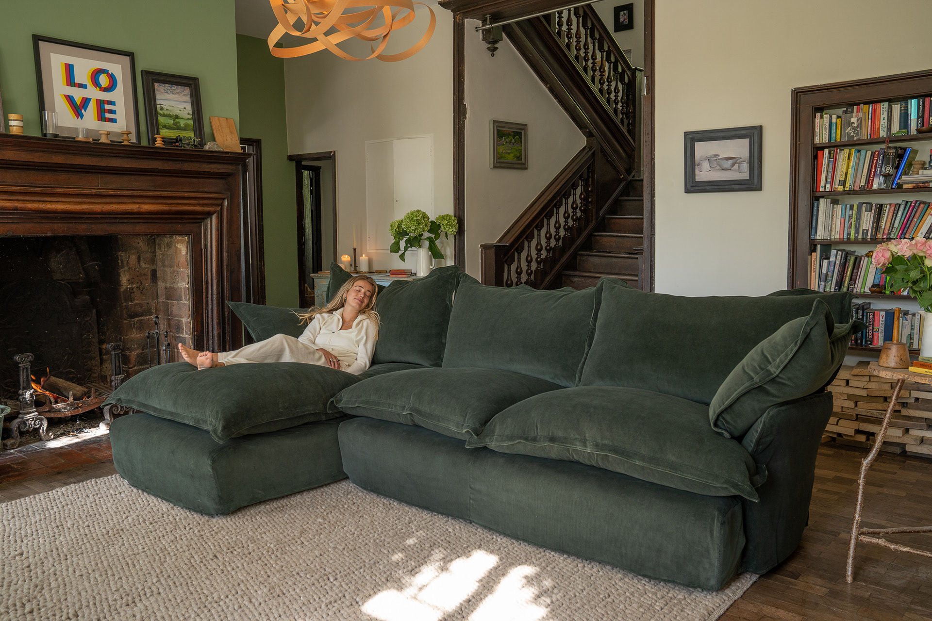 Customer Own Fabric - Song Pillow Edge Large Chaise Sofa