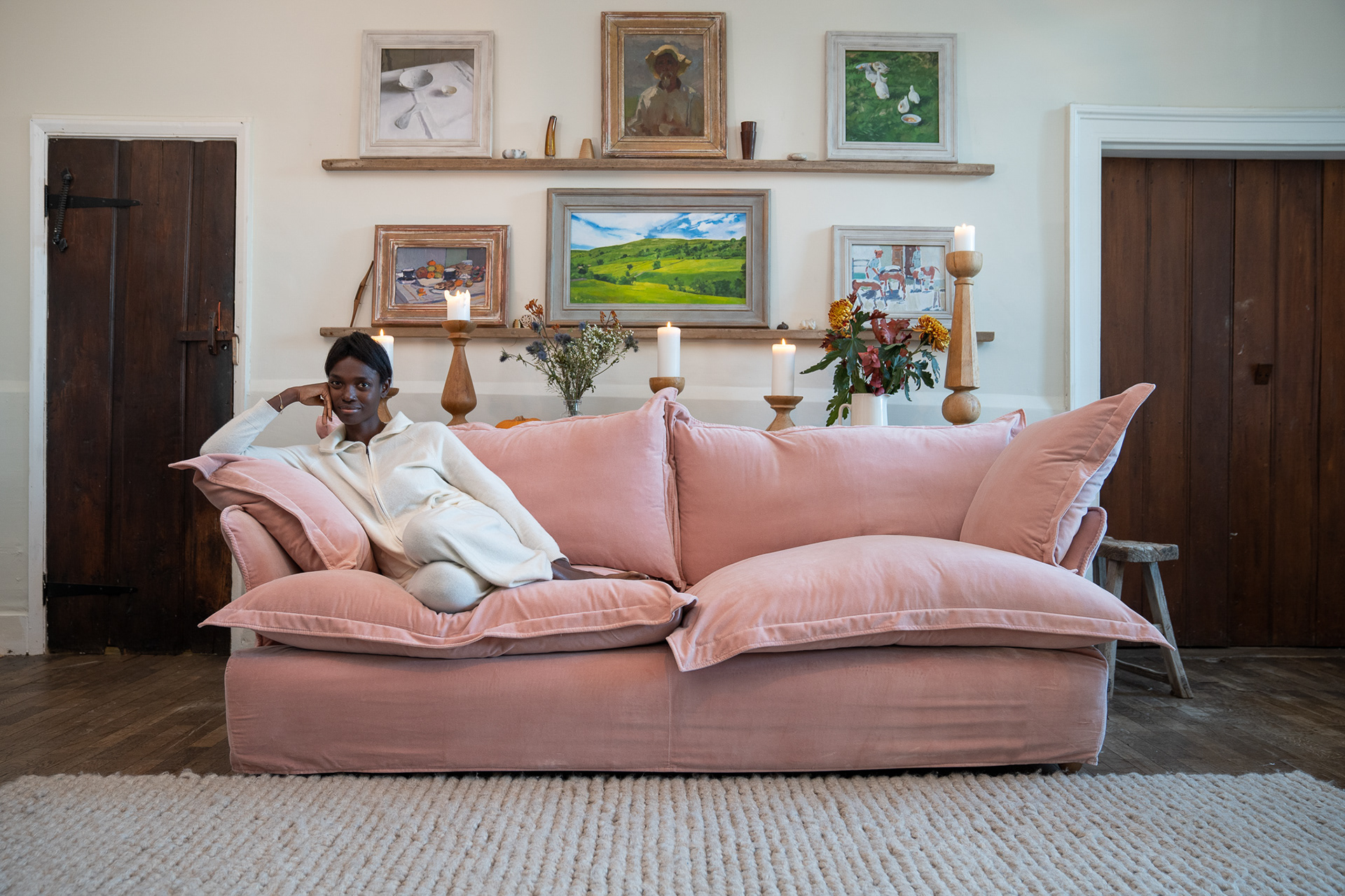 Pink Peppercorn Velvet - Song Pillow Edge Sofa