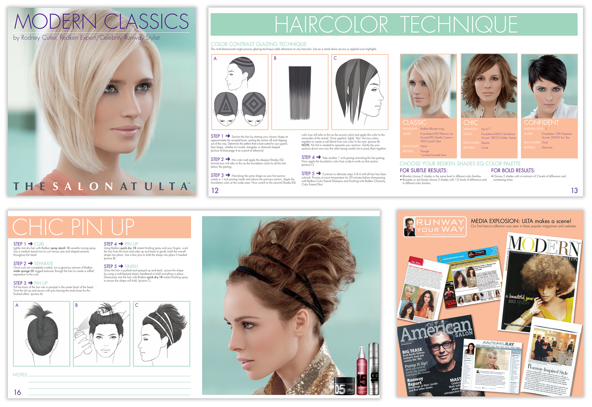 Example spreads from the ULTA Salon Training Guides that I designed from from 2009–2013.