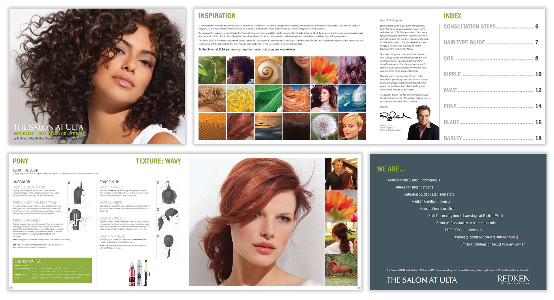Example spreads from the ULTA Salon Training Guides that I designed from from 2009–2013.