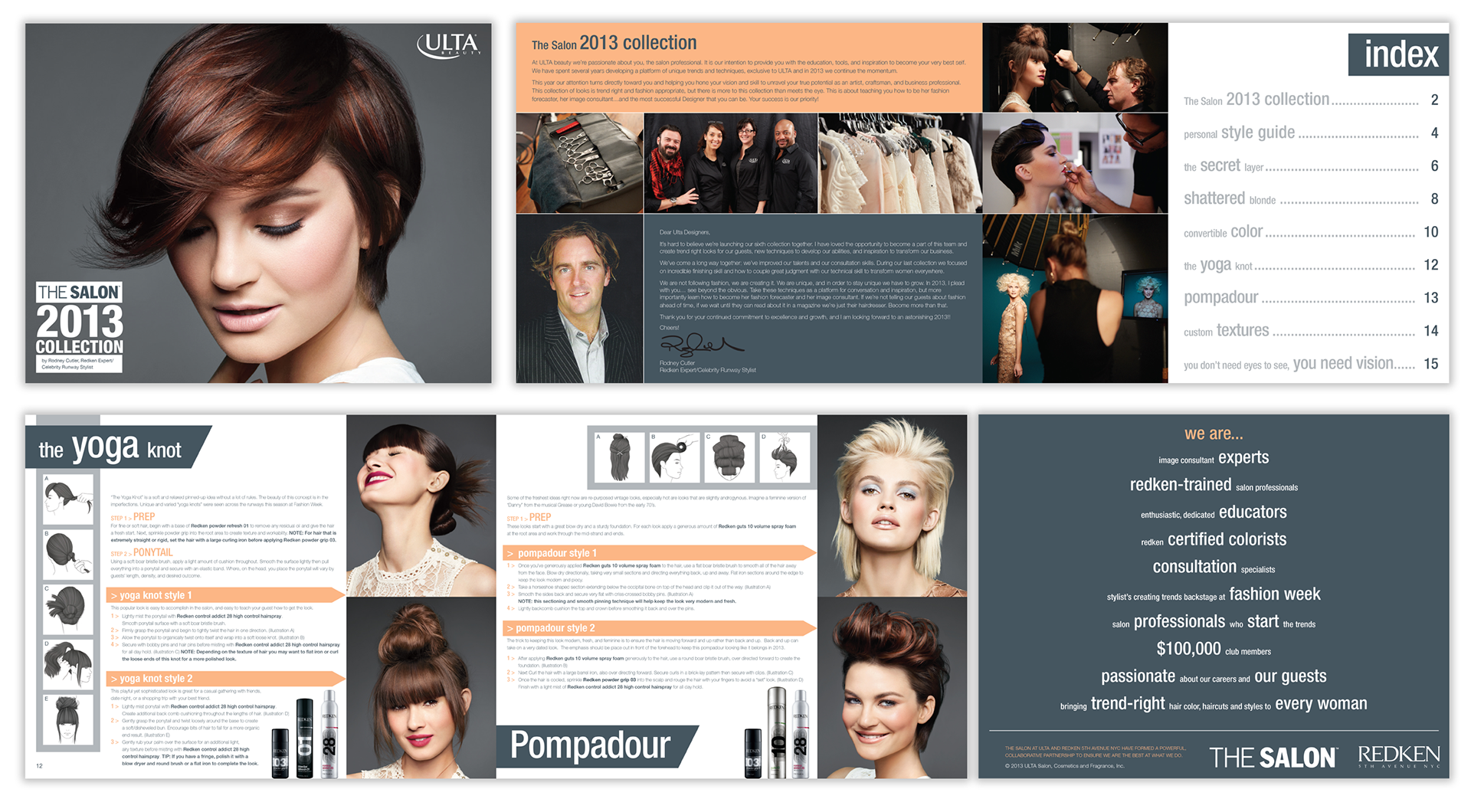 Example spreads from the ULTA Salon Training Guides that I designed from from 2009–2013.