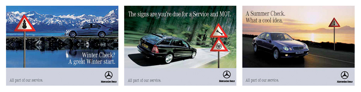 Mercedes Service and MOT ads.