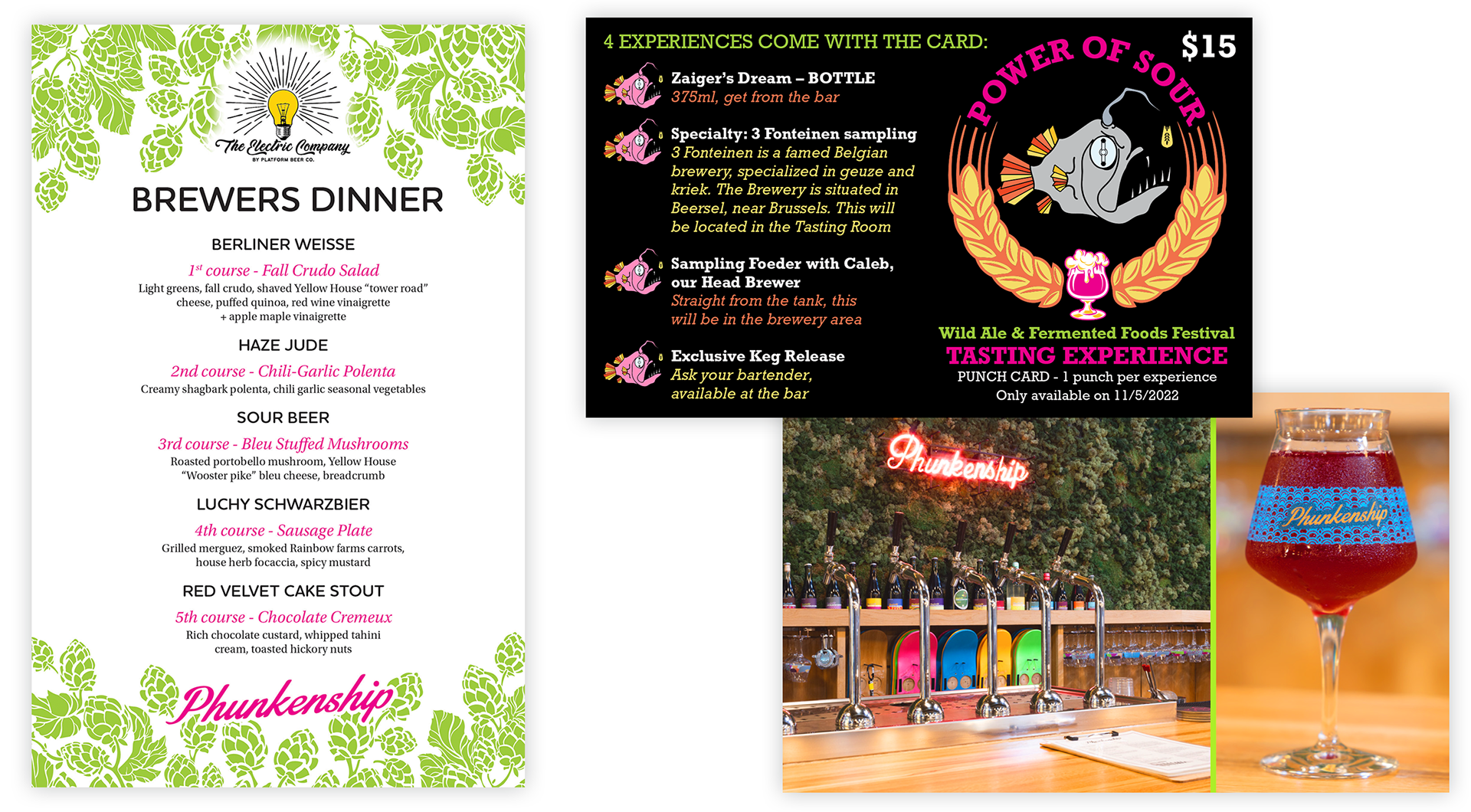 Phunkenship Sour Beer Dinner Menu and Punch Card.
