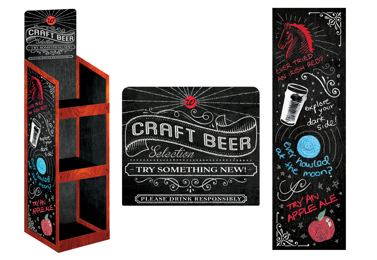 Case Stacker Display Concept for Tenth & Blake Craft Beers to be sold at Walgreens. Concept, Design and Illustration.
