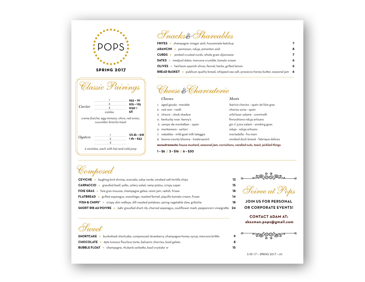 Pops for Champagne Food Menu.
