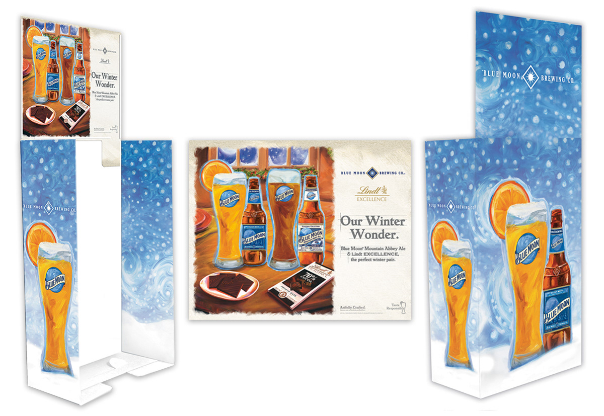 Floor Stand Display for Blue Moon Mountain Abbey Ale & Lindt Promotion. Concept, Design and Art Direction.