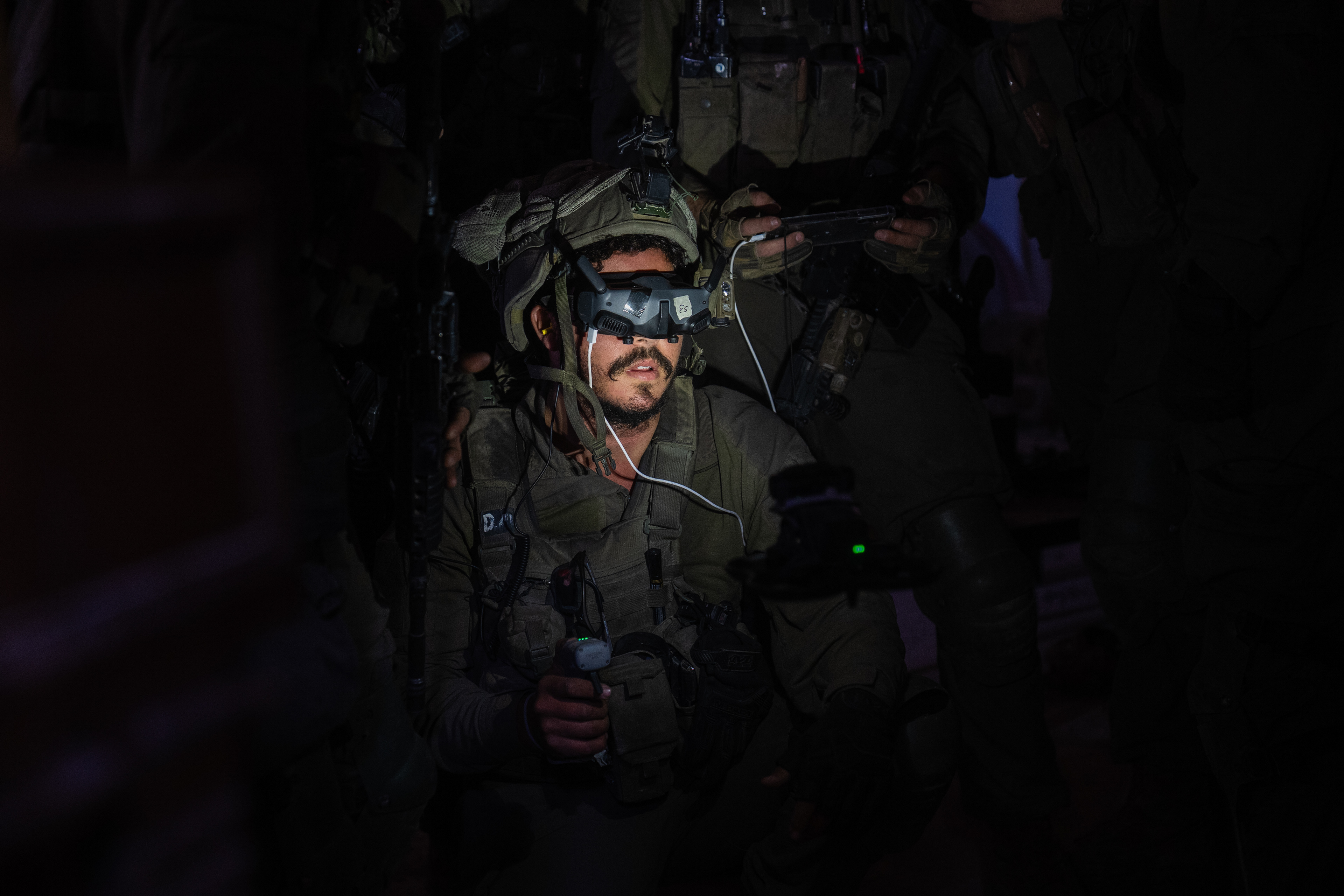 An IDF soldier operates a drone in Gaza