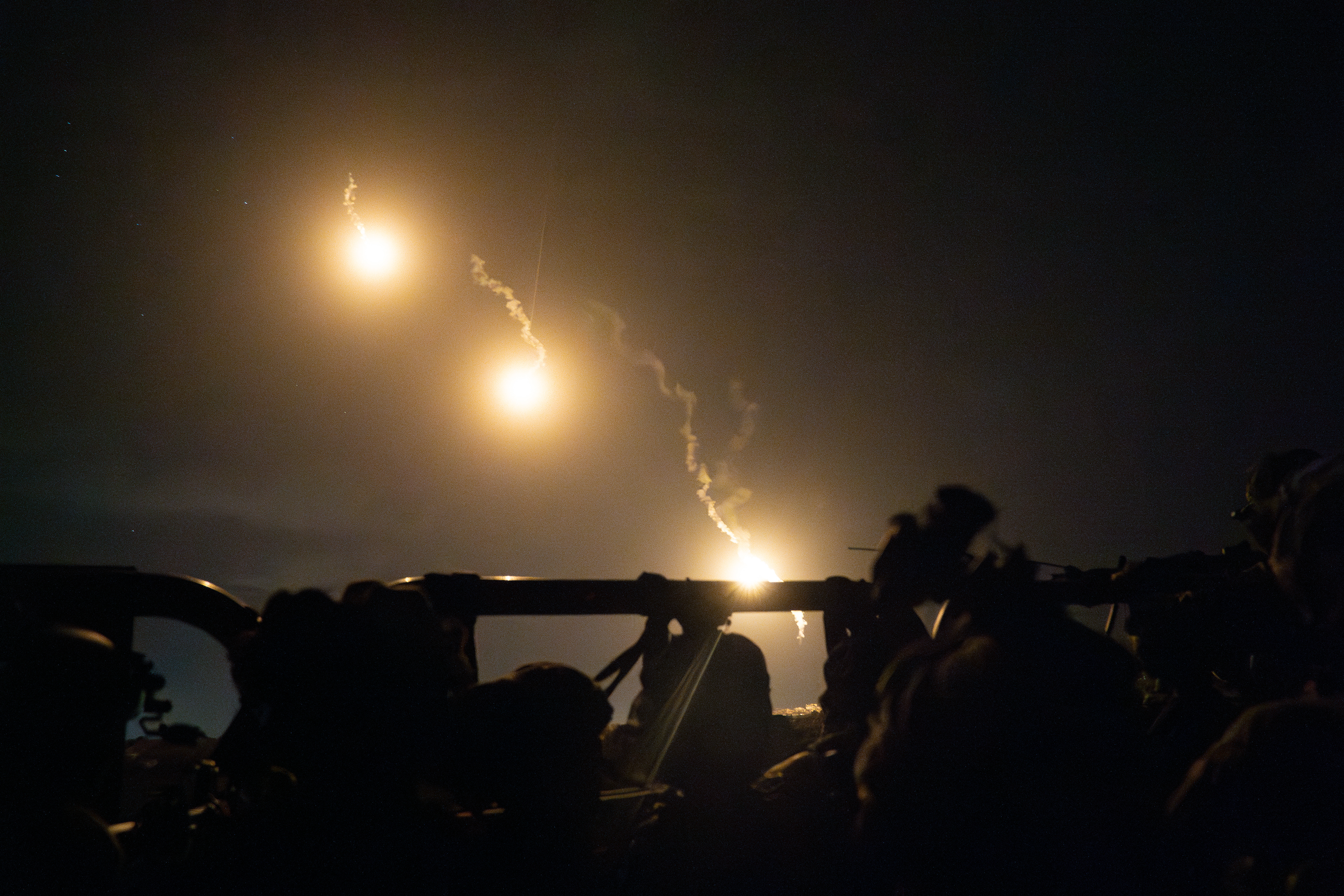 Flares light up the night sky during the unit's first ever entrance into Gaza.