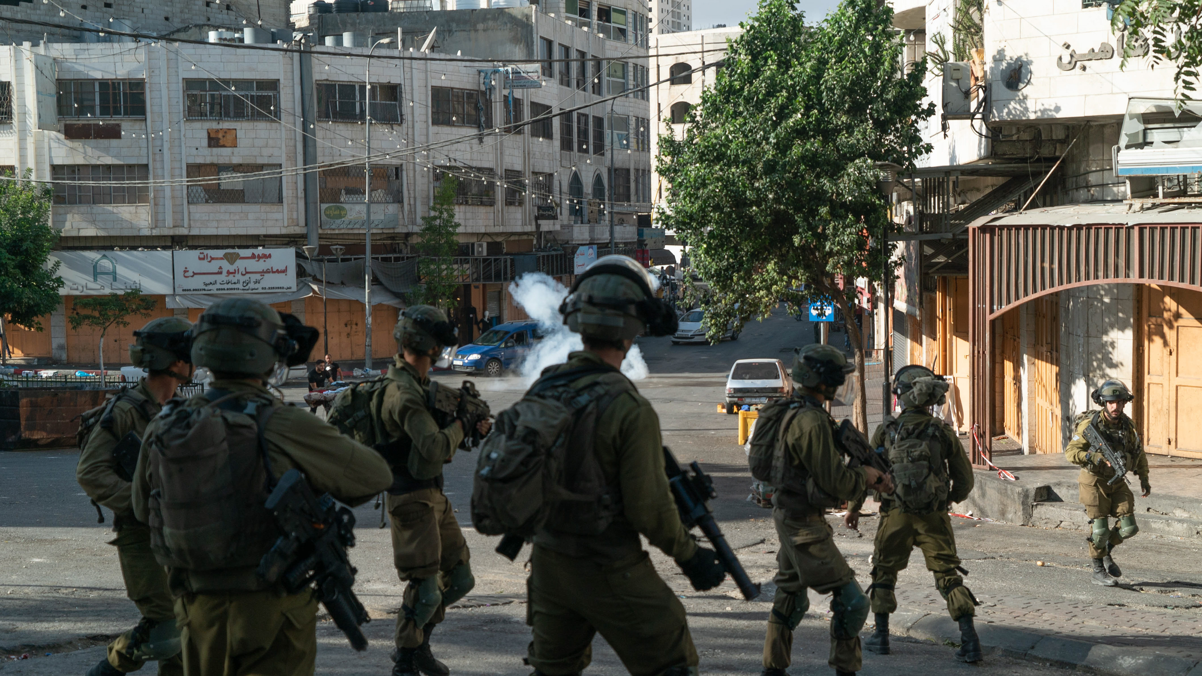Soldiers quelling a protest in the city of Hebron, September 2021.