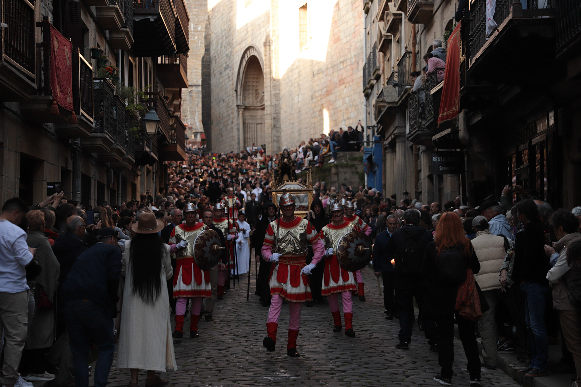 Members of the Holy Week Brotherhoods march the Silent Procession and Holy Sepulchre of the Recumbent Christ on Good Friday in Hondarribia, Gipuzkoa, Basque Country, Spain, April 08, 2023.