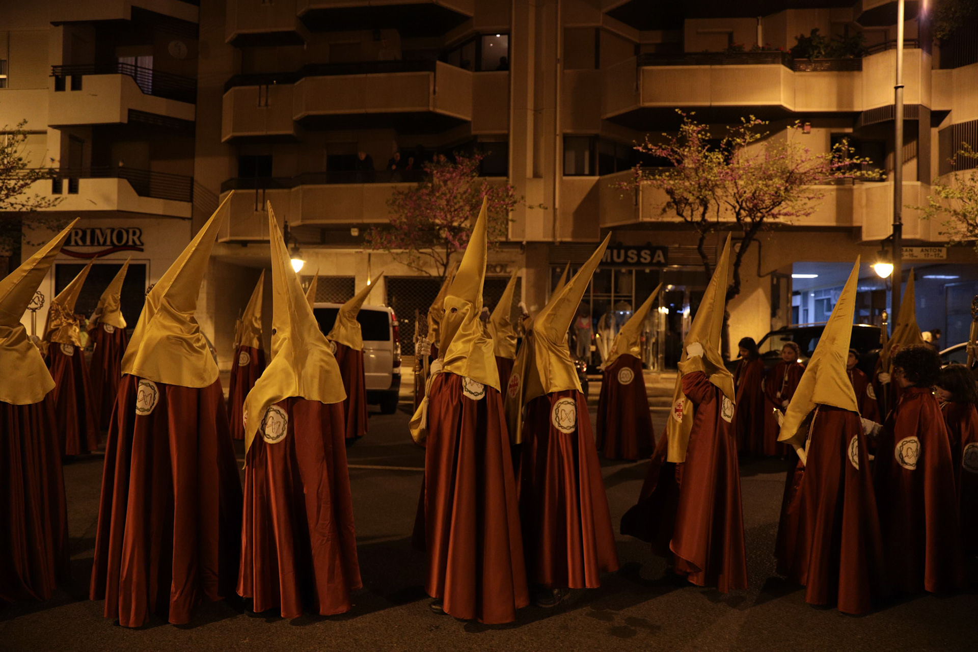 Members of the Flagellation Brotherhood await their queue to walk the Penitential 'Via Crucis' of the Flagellation procession on Holy Tuesday in Logrono, La Rioja, Spain, April 04, 2023.