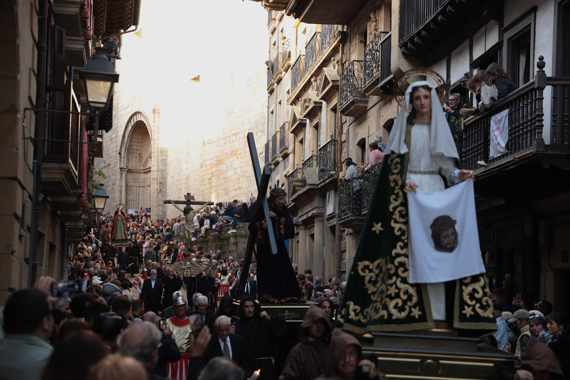 Members of the Holy Week Brotherhoods march the Silent Procession and Holy Sepulchre of the Recumbent Christ on Good Friday in Hondarribia, Gipuzkoa, Basque Country, Spain, April 08, 2023.