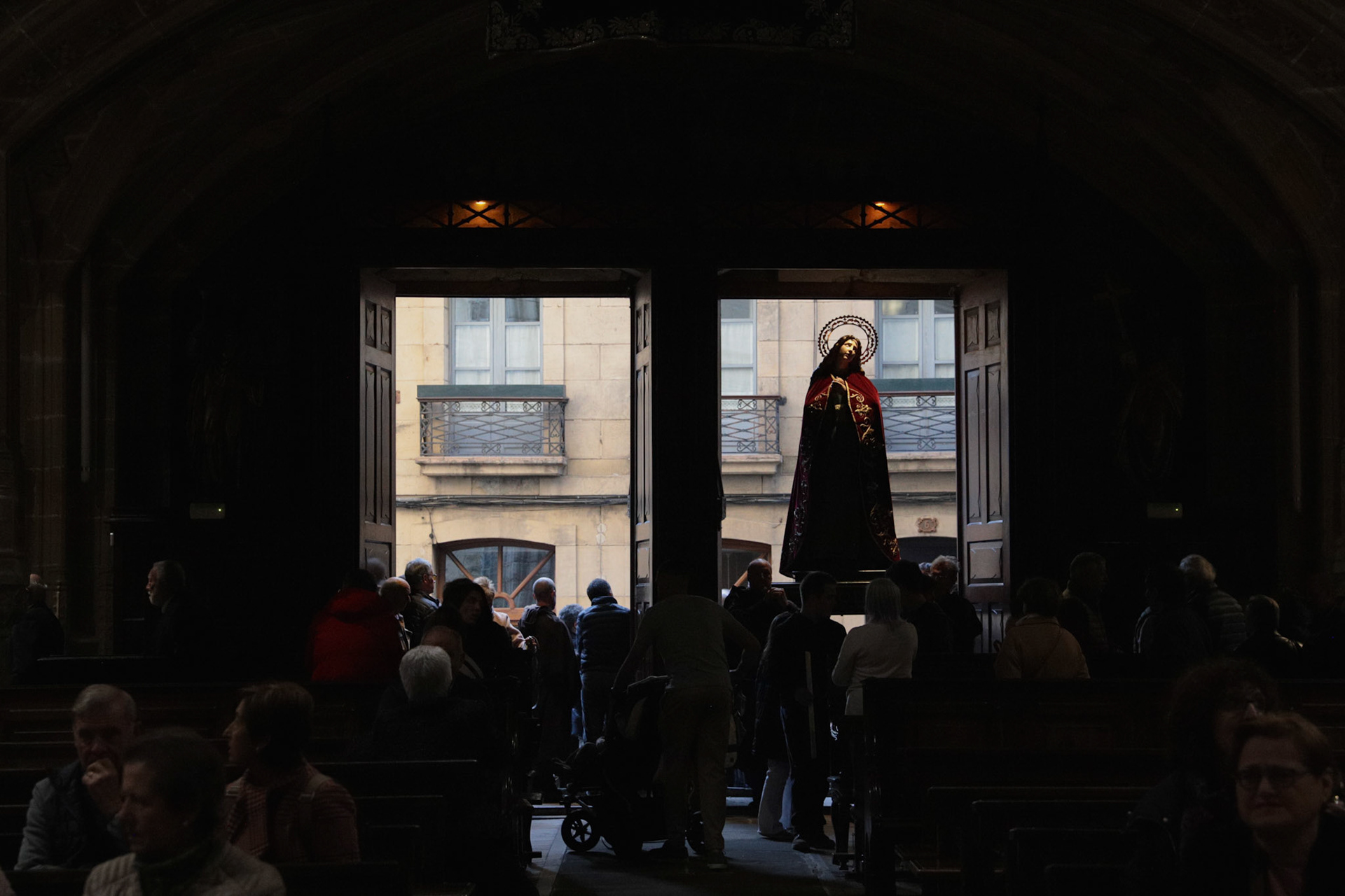 The passages from the Silent Procession and Holy Sepulchre of the Recumbent Christ are brought back for burial at the Santa Maria de la Asuncion y del Manzano Church in Hondarribia, Gipuzkoa, Basque Country, Spain, April 08, 2023.