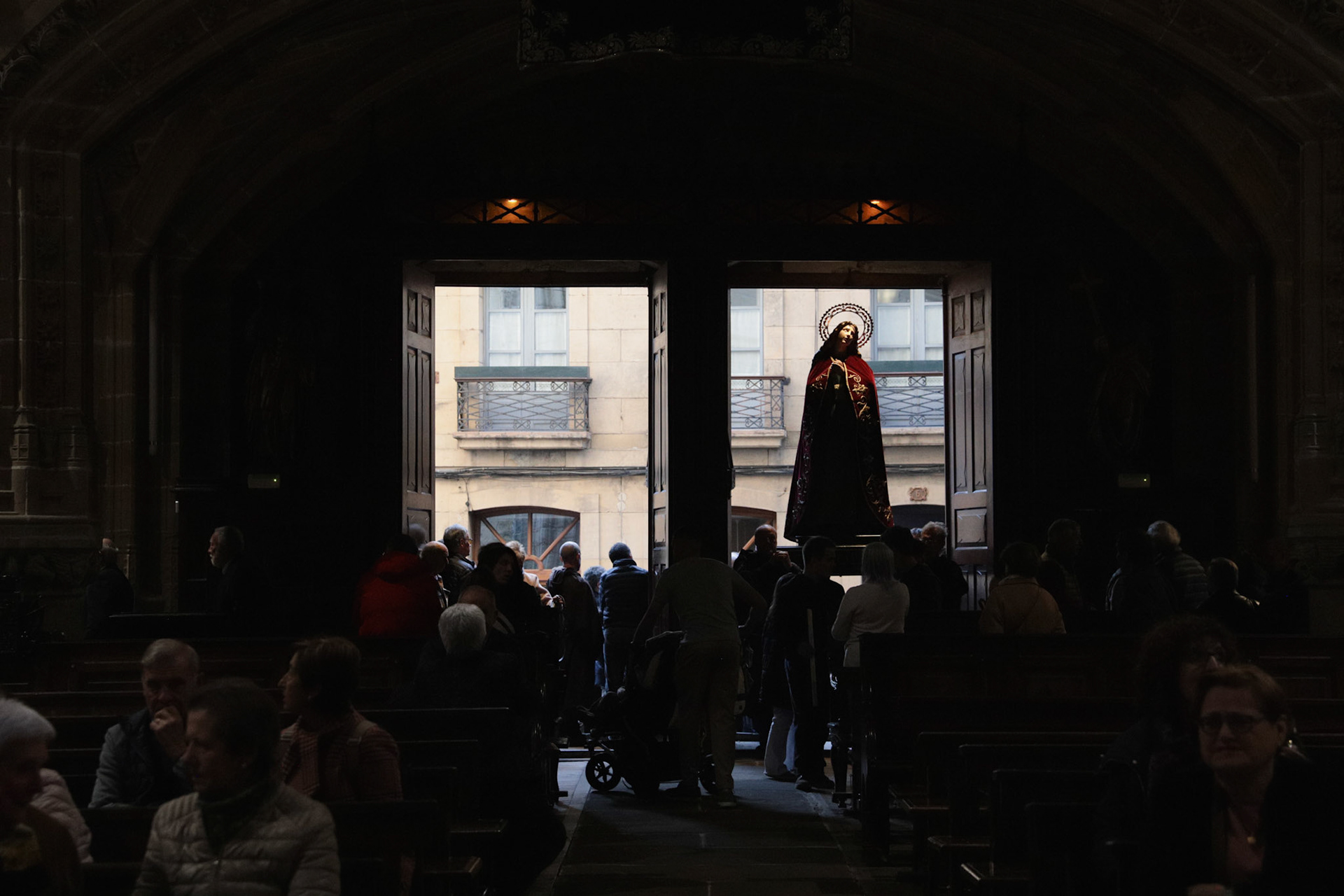 The passages from the Silent Procession and Holy Sepulchre of the Recumbent Christ are brought back for burial at the Santa Maria de la Asuncion y del Manzano Church in Hondarribia, Gipuzkoa, Basque Country, Spain, April 08, 2023.