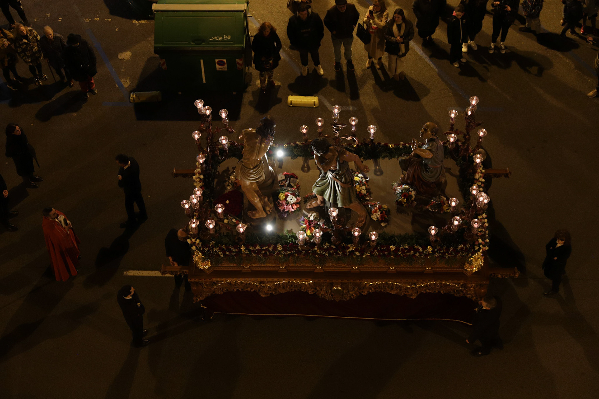 Members of the Flagellation Brotherhood carry the Penitential 'Via Crucis' of the Flagellation passage during the procession on Holy Tuesday in Logrono, La Rioja, Spain, April 04, 2023.