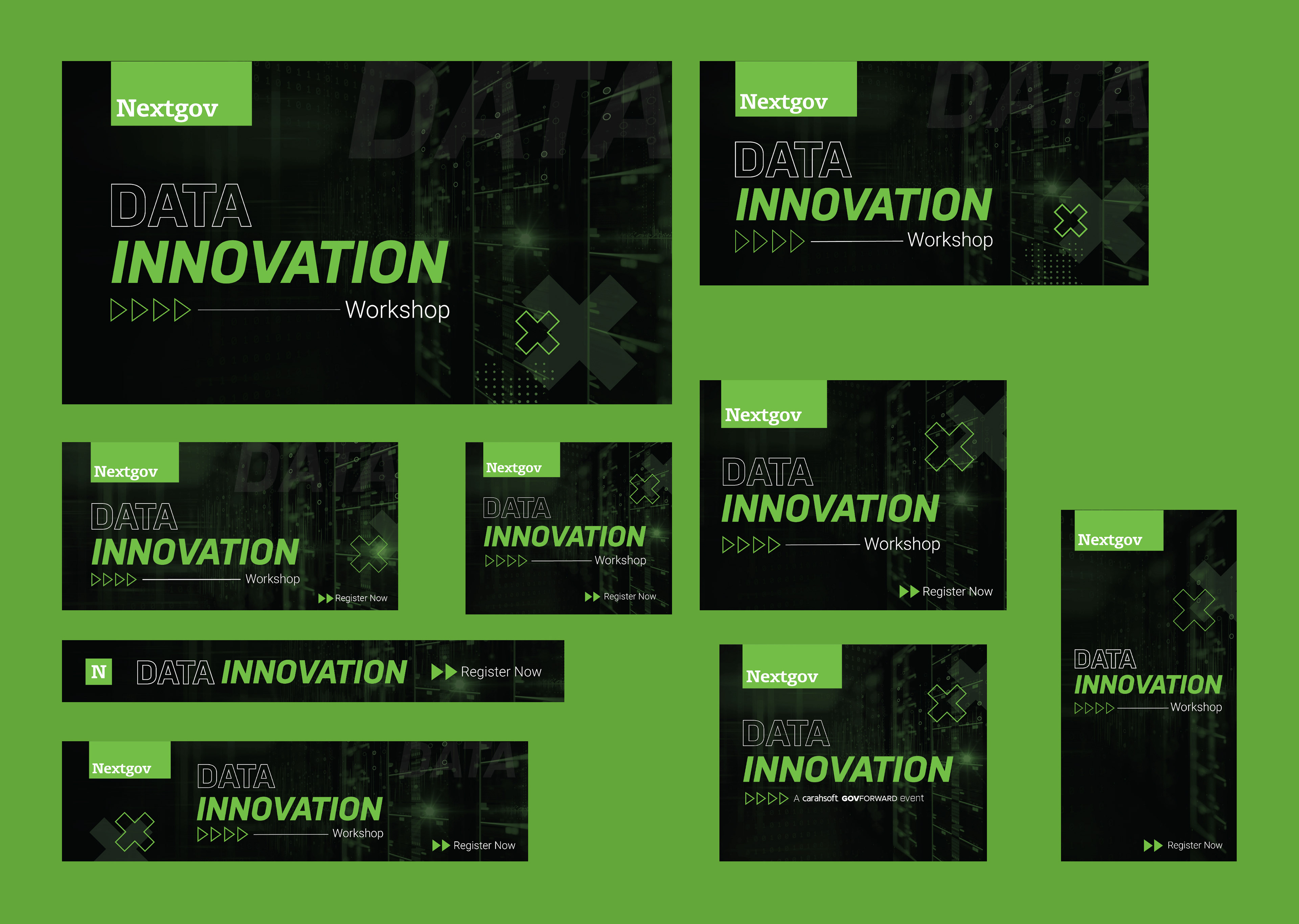 Social media assets and advertisements for NextGov! These graphics are designed for hybrid/web events, summits, and workshops.