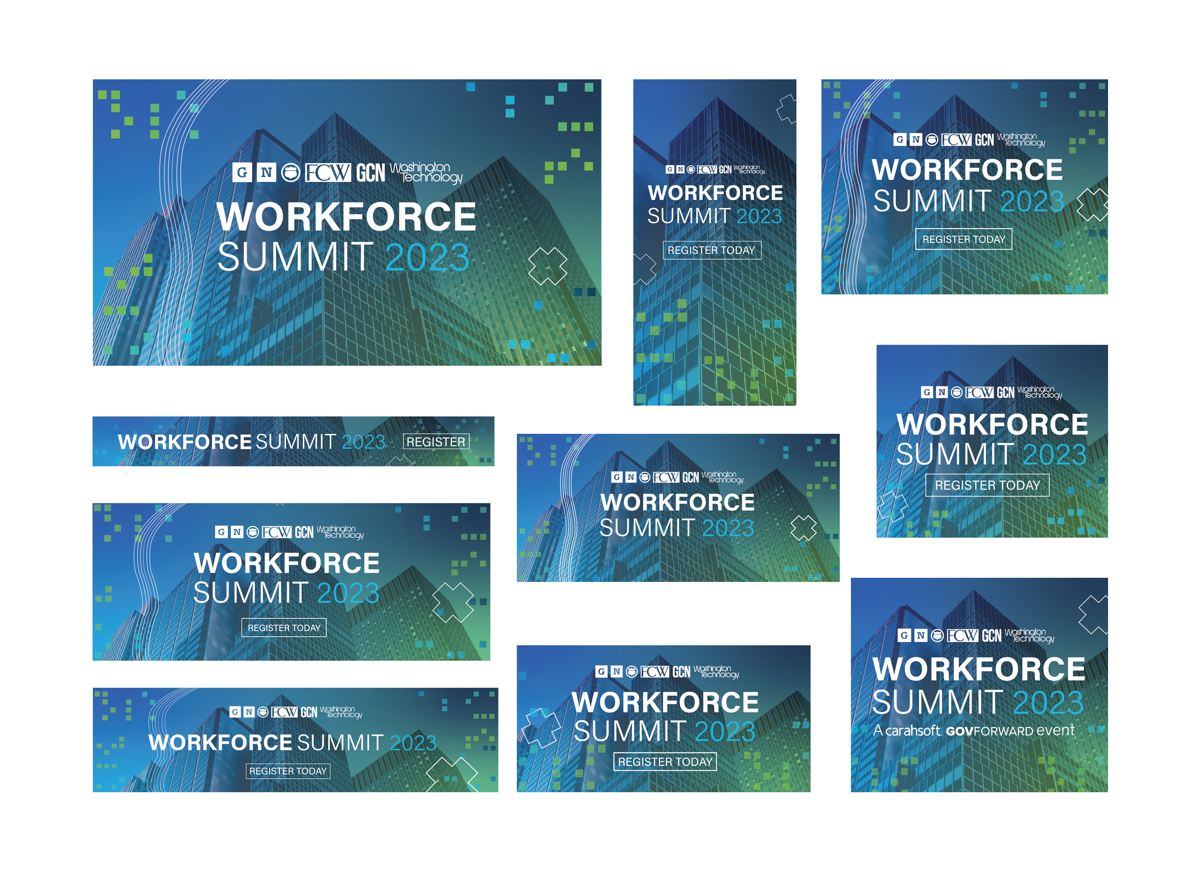 Social media assets and advertisements for Government Executive! These graphics are designed for hybrid/web events, summits, and workshops.