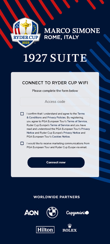 Hospitality wifi access screen