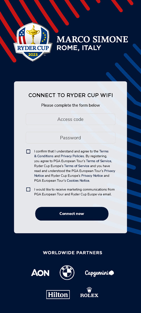 Vendor wifi access screen