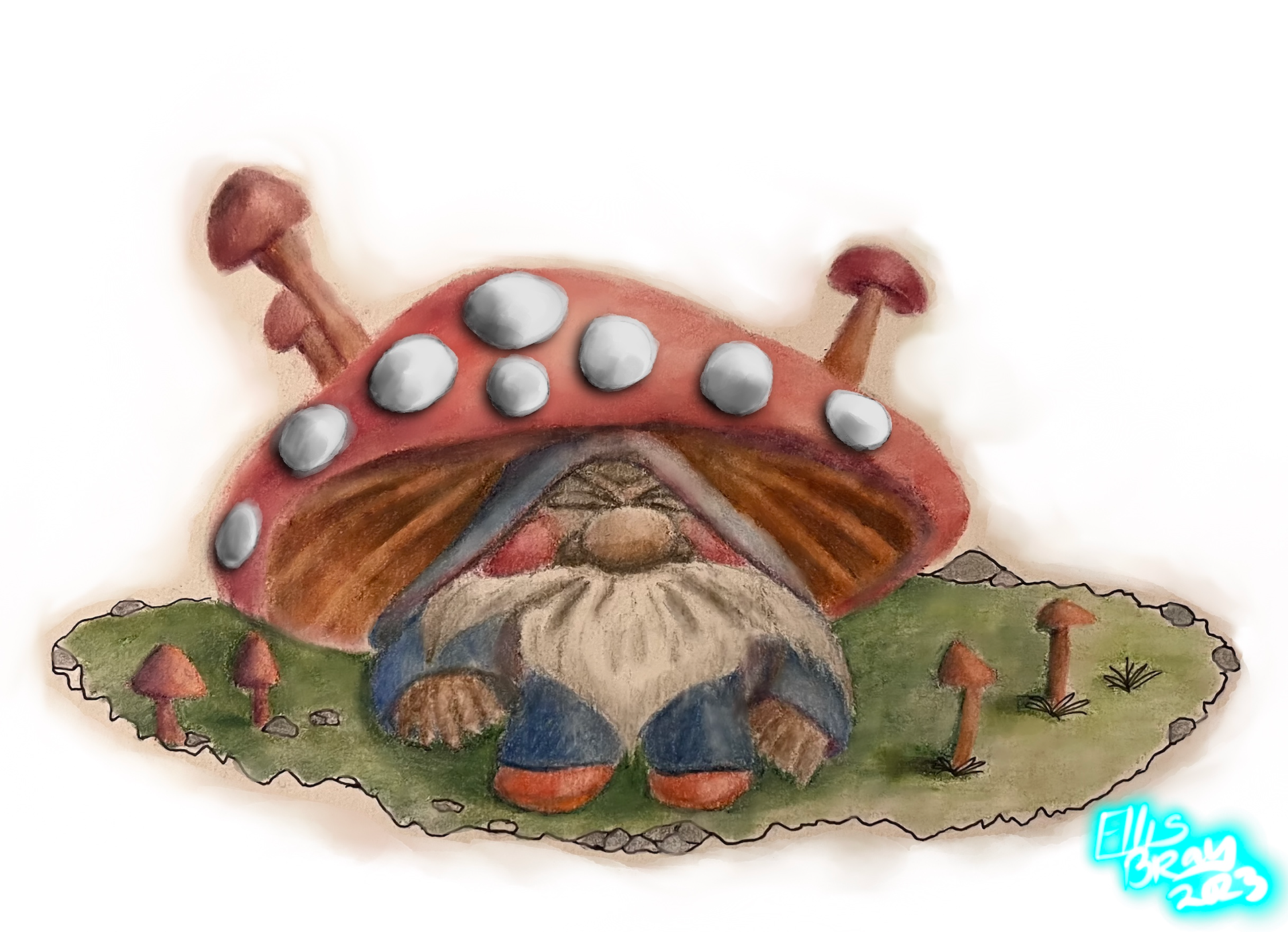 "Grumpy." Colored Pencil and Digital on paper. 5x7". 2023. (Prints available)