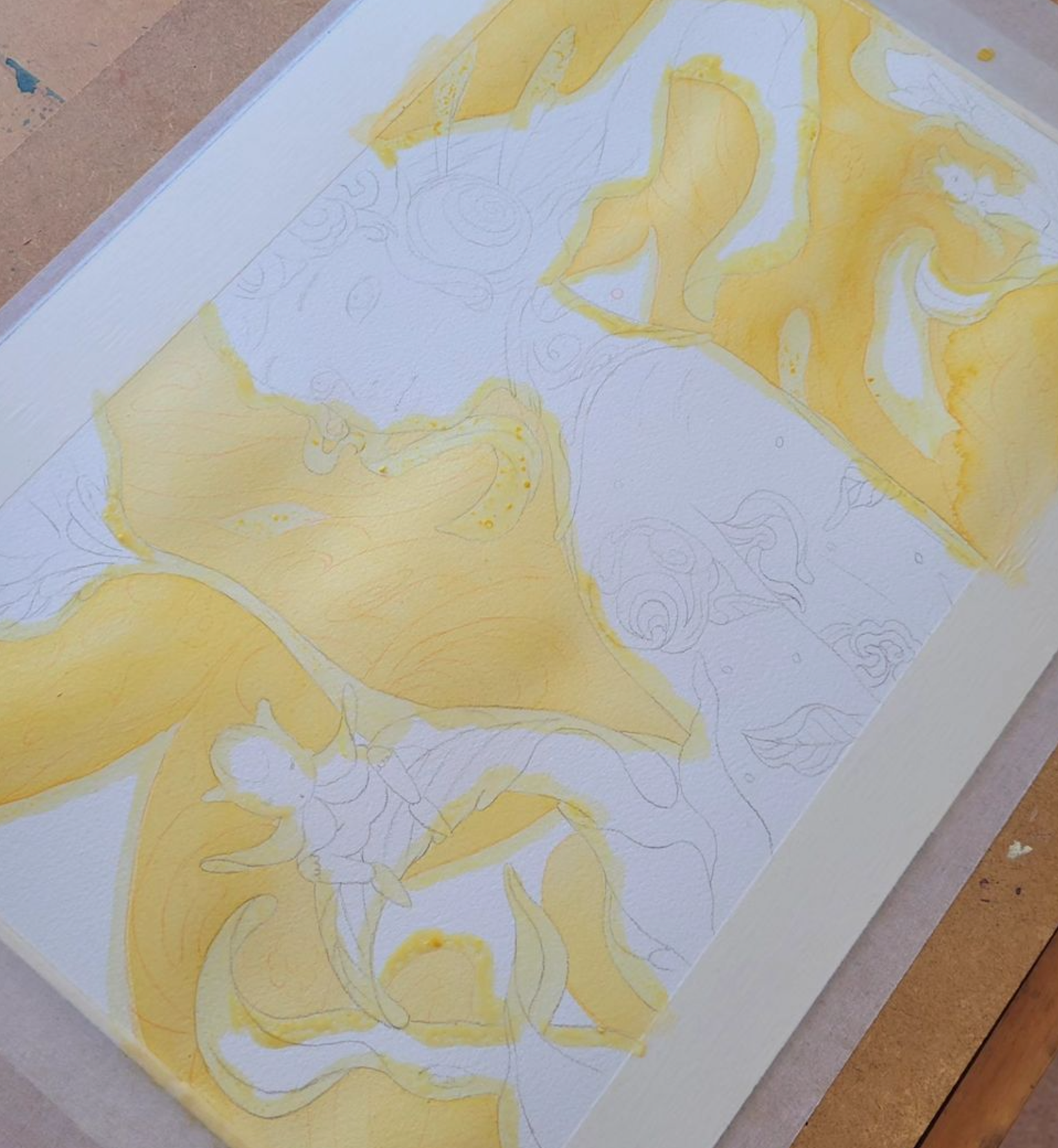 flat color background in watercolor